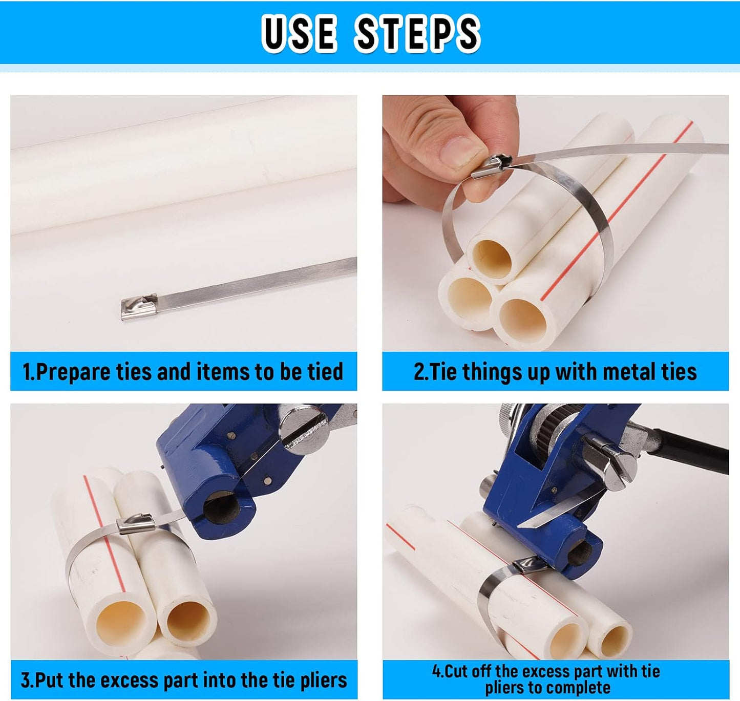 24 Inch Metal Cable Zip Ties, Stainless Steel Zip Ties Long,500 Lbs Heavy Duty Self-Locking Strap Ties, Steel Cable Tie, 40 PCS Strength for Exhaust Wrap, Garden Ties, Outdoor UV Resistant Cable Ties