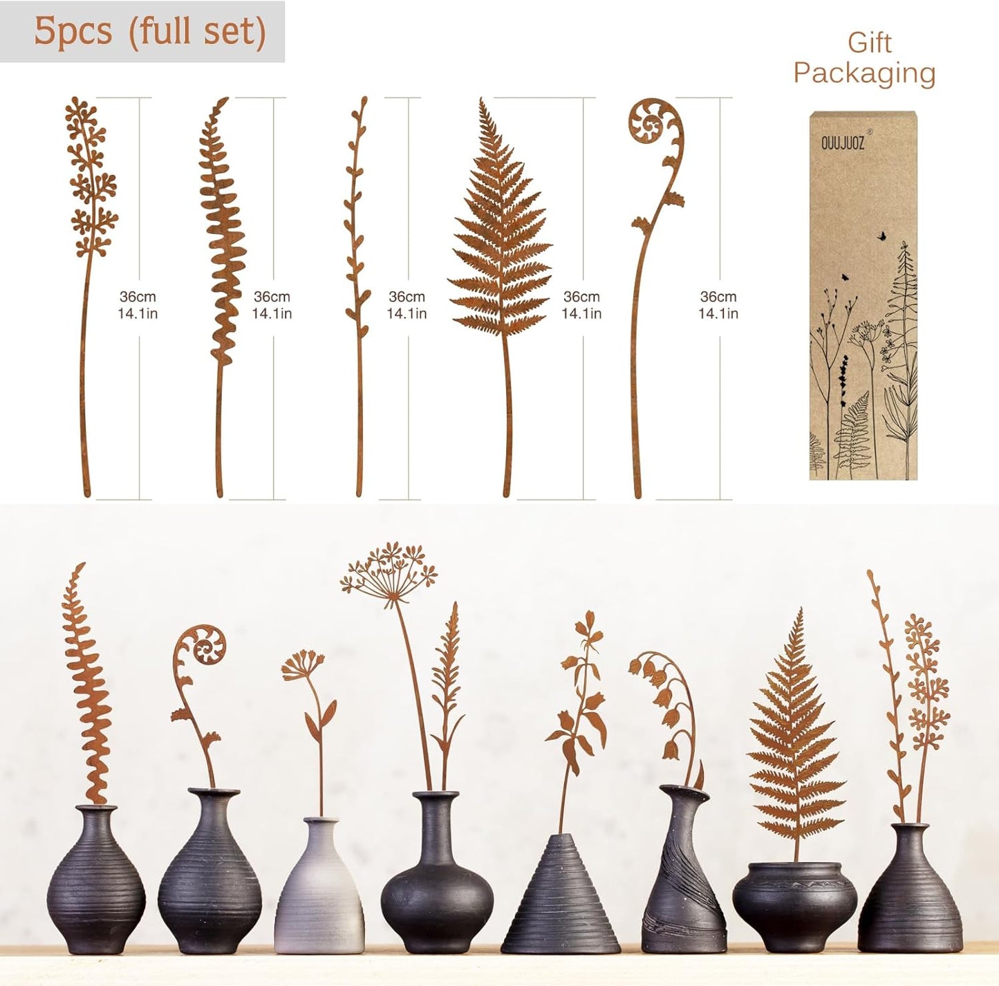 Metal Flowers for Outside,Garden Stakes Decorative,Flower Bed Decor Plant Stakes,Garden Statues Outdoor Clearance,Metal Yard Art Outdoor,Plant Decorations for Pots