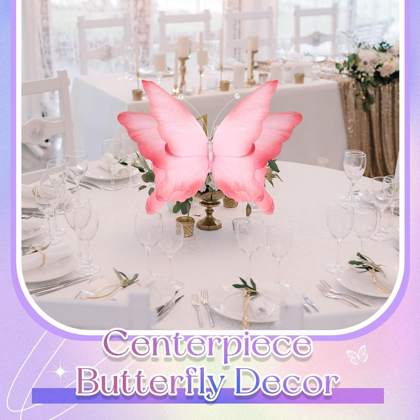 Havawish 4 Pcs Gaint Butterfly for Party Decorations 19.7"/ 11.81" 3D Crepe Paper Hanging Large Butterfly for Women, Flower Paper Party Decorations for Spring Wedding Birthday Garden Nursery Decor