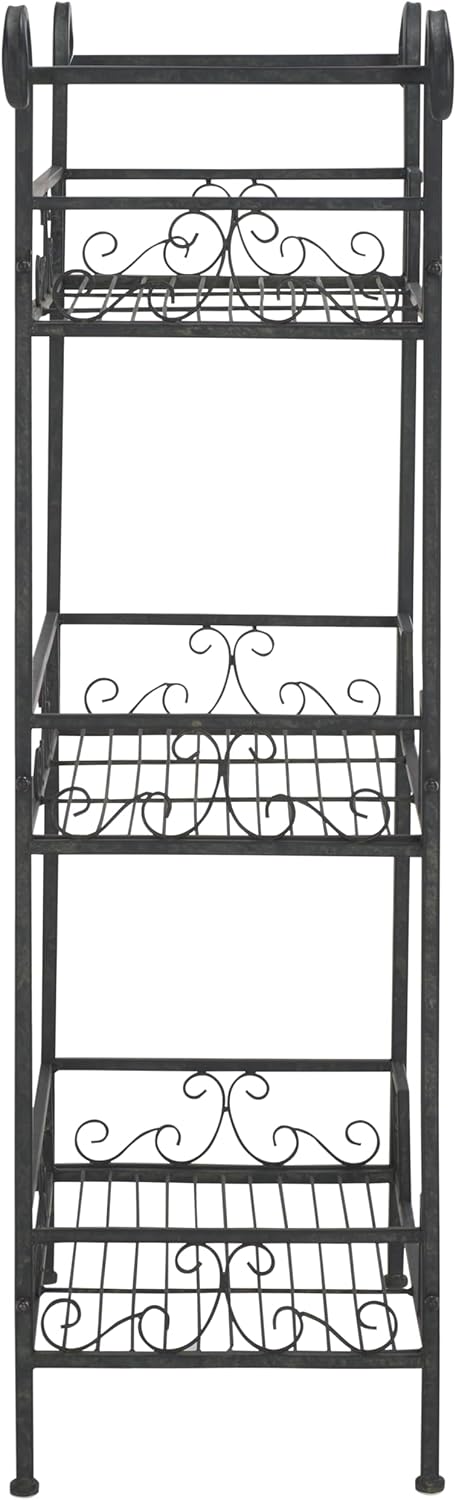 SAFAVIEH Outdoor Collection Noreen Victorian Scroll Antique Black Iron 3-Tier Shelf