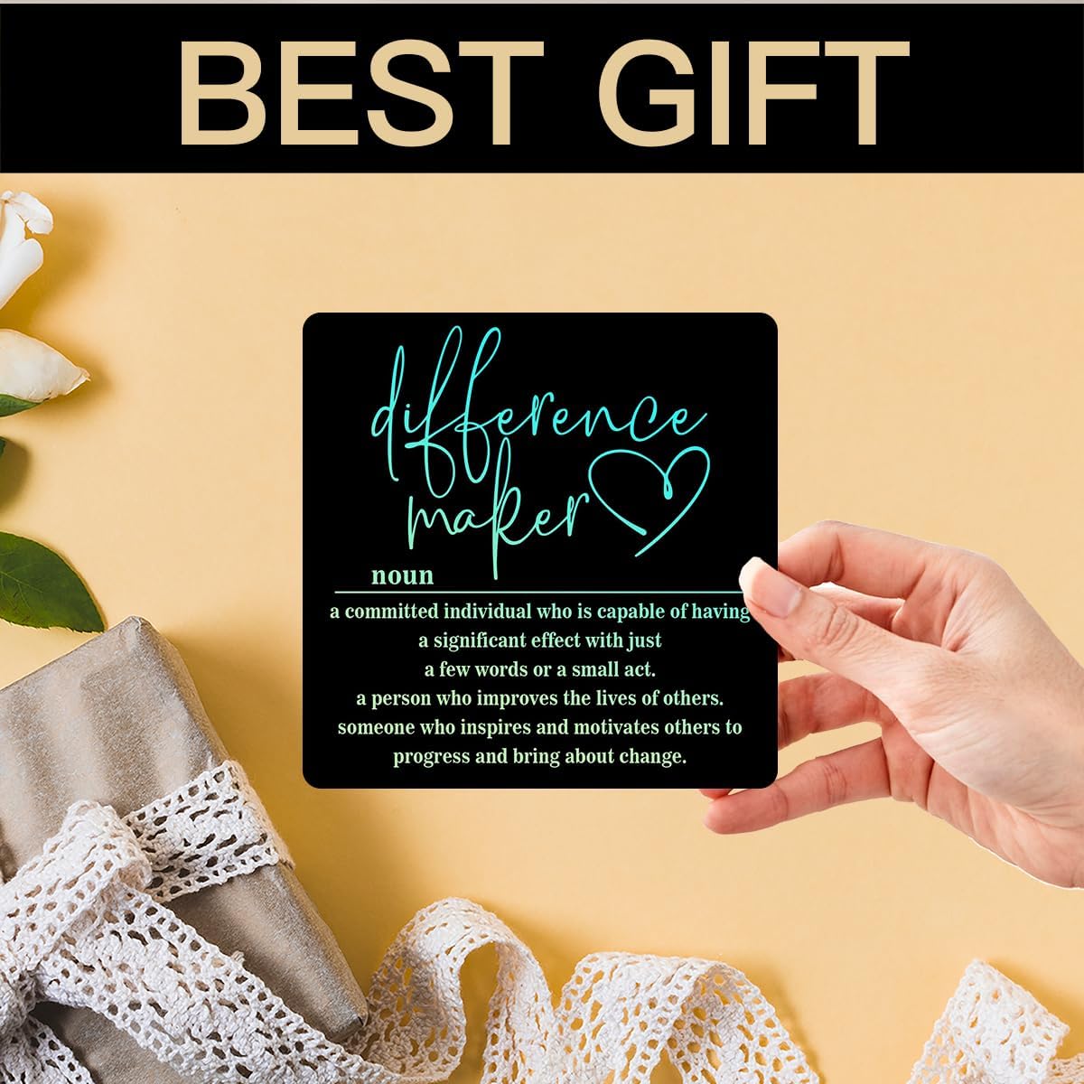 Wooden Table Sign Office Decor Difference Maker Definition Desk Decor Wood Plaque With Stand Thank You Gifts for Boss Women Best Mom Coworker Teacher Office Desk Accessories(Black)-C03