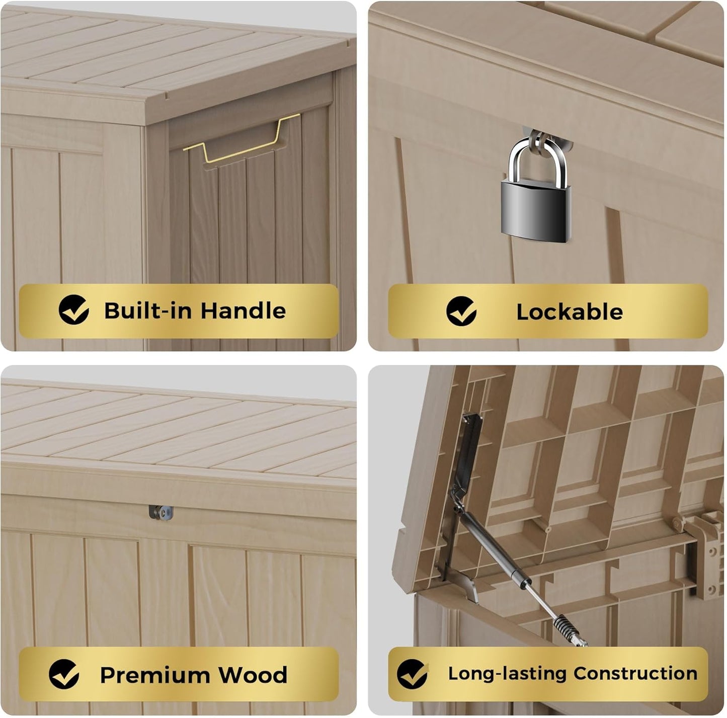 150 Gallon Lockable Resin Deck Box, Waterproof & UV-Resistant Outdoor Storage Box for Outdoor Cushion Storage, Garden Tools & Pool Accessories Storage, Gray