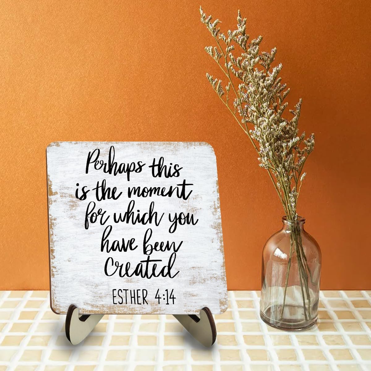 Motivational Wood Sign Rustic Desk Decor Home Farmhouse Office Decor Work Table Desk Accessories Decorative Christian Religious Bible Verse Faith Decorations Office Supplies Bedroom Cubicle Decor