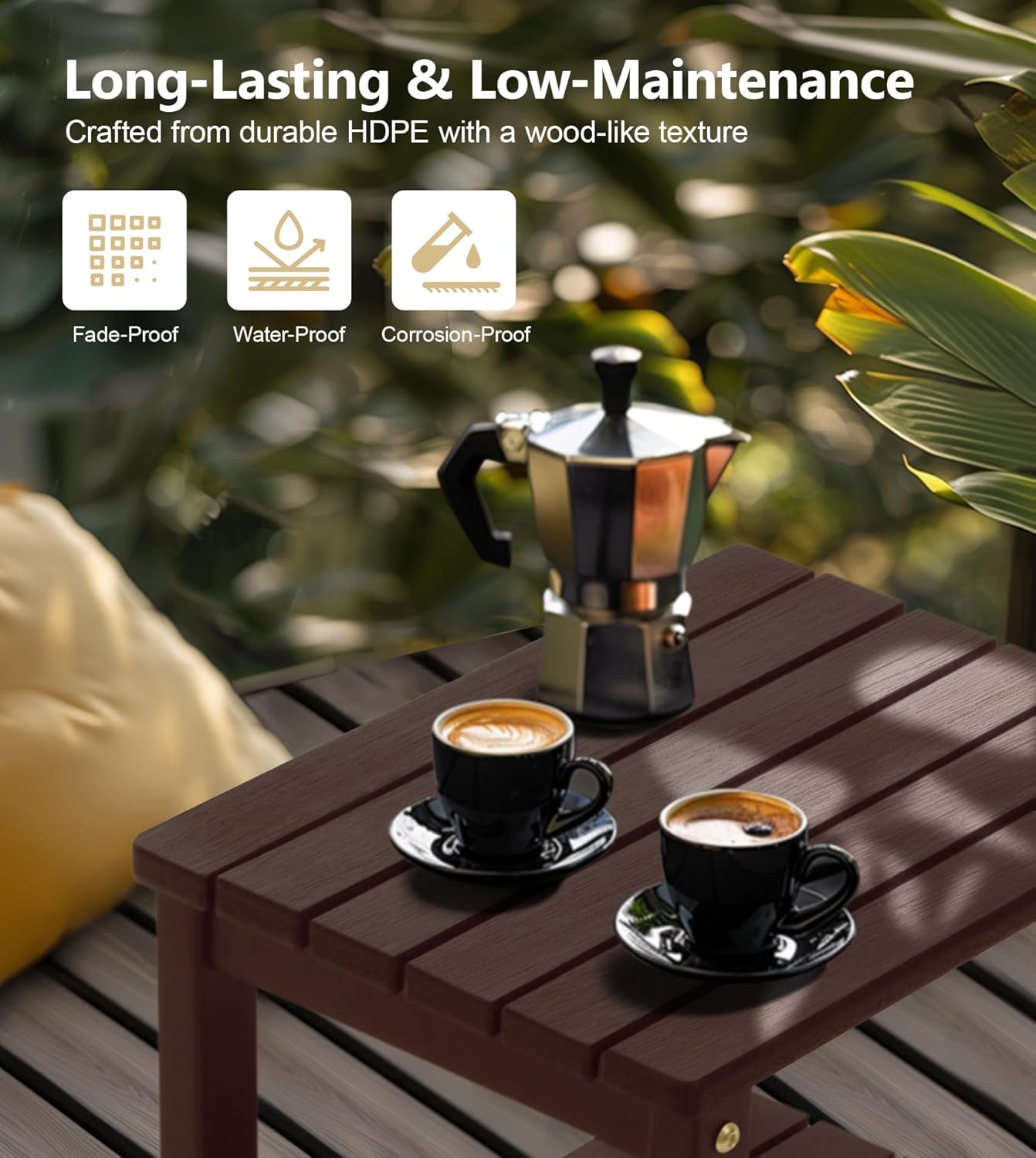 PASAMIC 2-Tier Adirondack Square Side Table, 17" HDPE Outdoor Side Tables, Weather Resistant End Table for Patio, Backyard, Pool, Indoor Companion, Beach, Easy Maintenance (Brown)