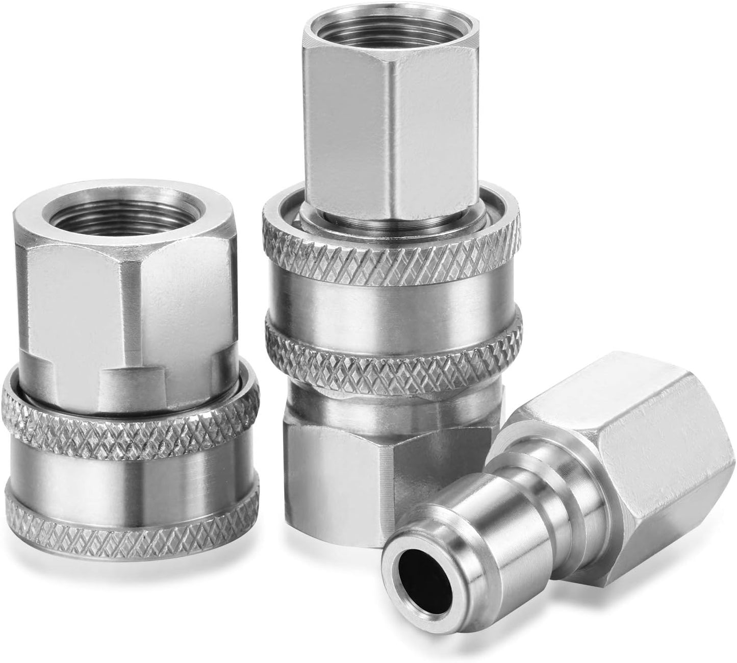 Hotop 4 Sets NPT 3/8 Inch Stainless Steel Male and Female Quick Connector Kit Pressure Washer Adapters Hose Quick Connector (Internal Thread)