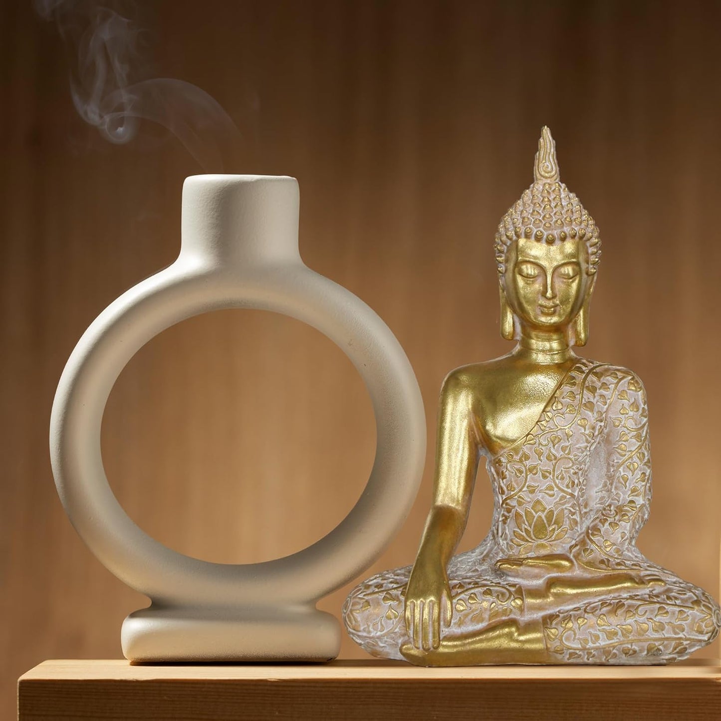 Buddha Statue Outdoor,Zen Garden Decor Buddha Sculpture for Home Meditation Decor Buda Decoration for Patio Desk Porch Yard Art Resin Decoration (Golden)