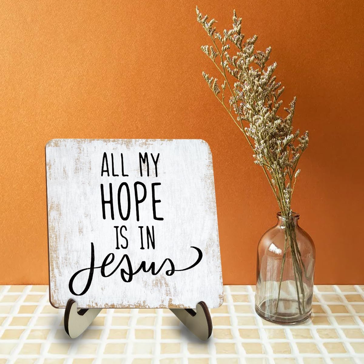 Rustic Wooden Inspirational Sign - 5.1x5.1 inches - Christian Bible Verse - Tabletop Decor - 3 Pack