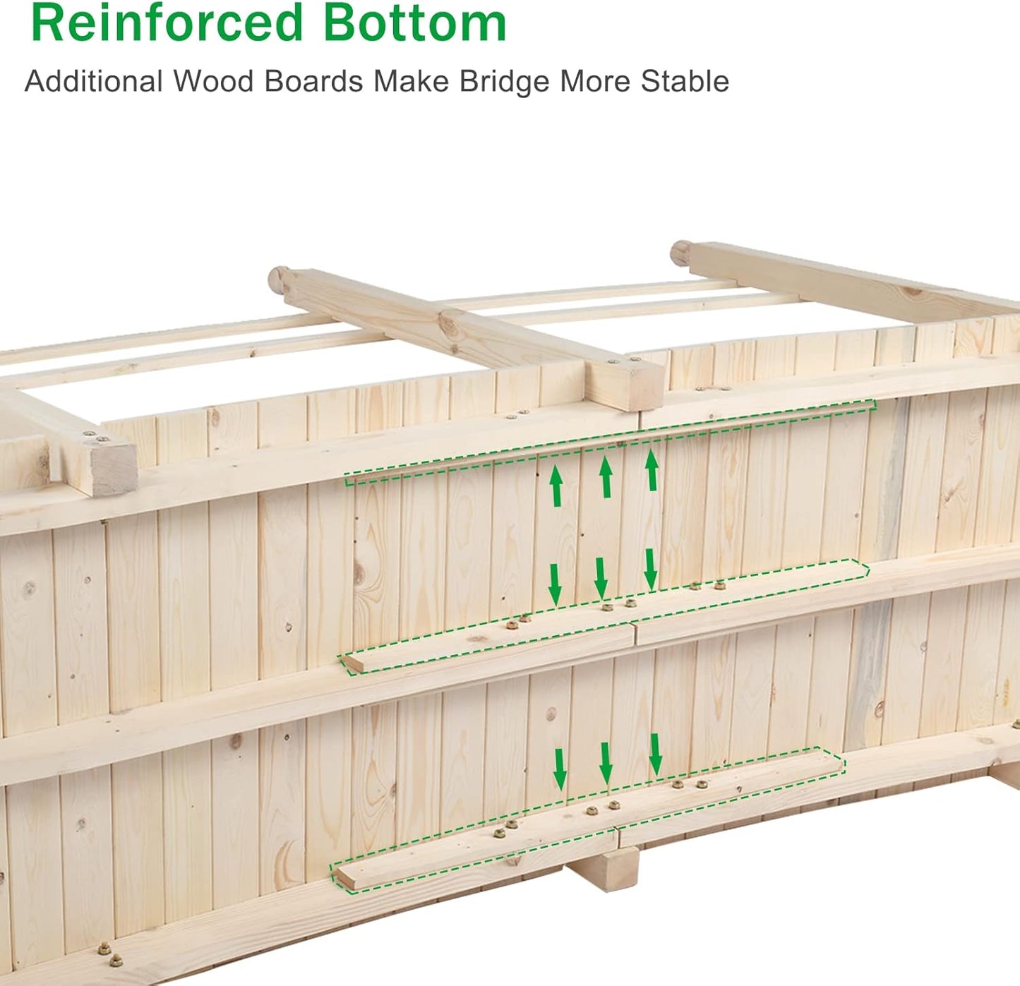 VINGLI 7.5 ft Garden Bridge, Arch Walkway Wooden Bridge with Safety Rails Natural Finished, Decorative Landscaping Footbridge for Koi Pond, Dry Creek Bed, Garden Pathway or Japanese Zen Decor