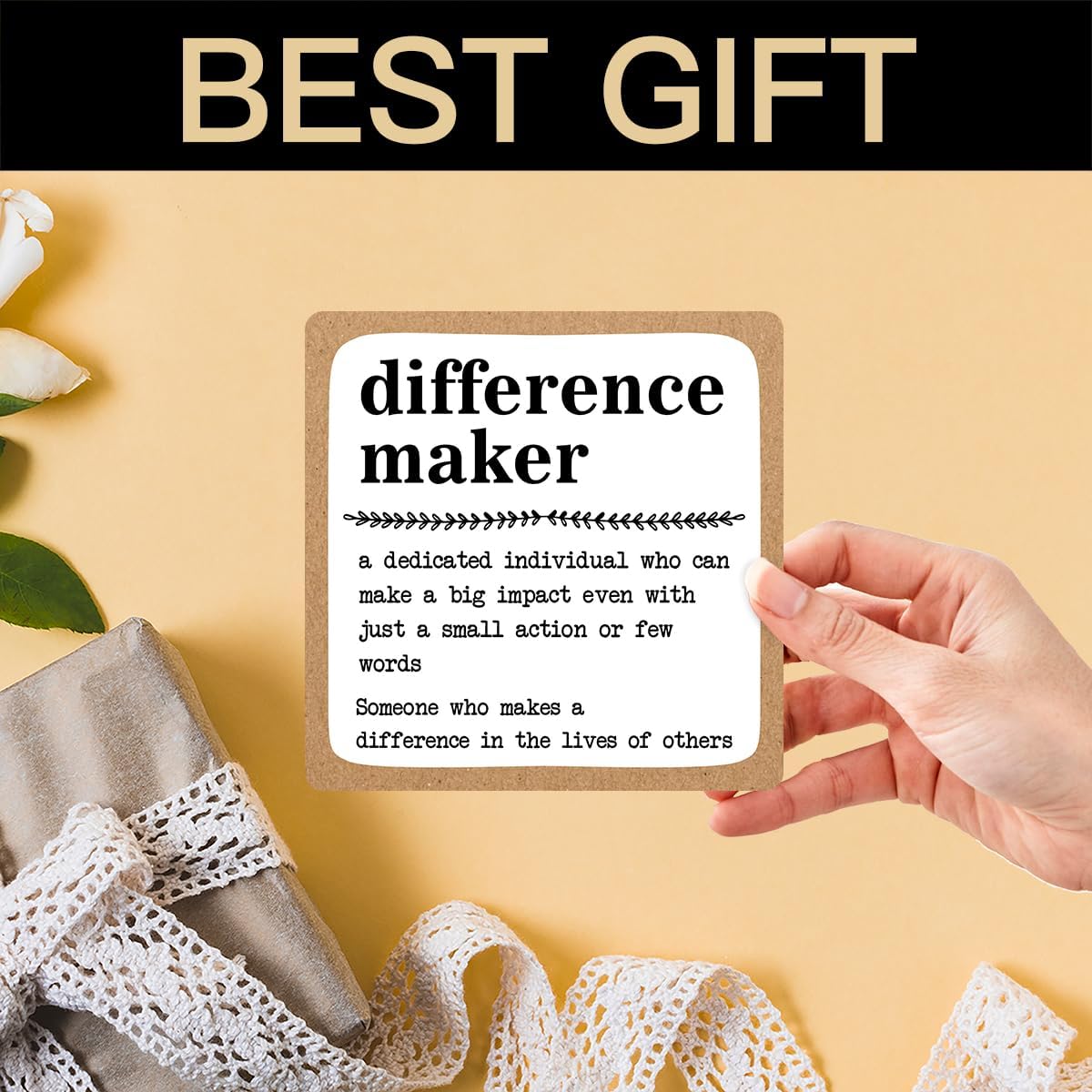Difference Maker Definition Wood Plaque - Inspirational Office Decor, Retirement & Appreciation Gift with Stand -A01