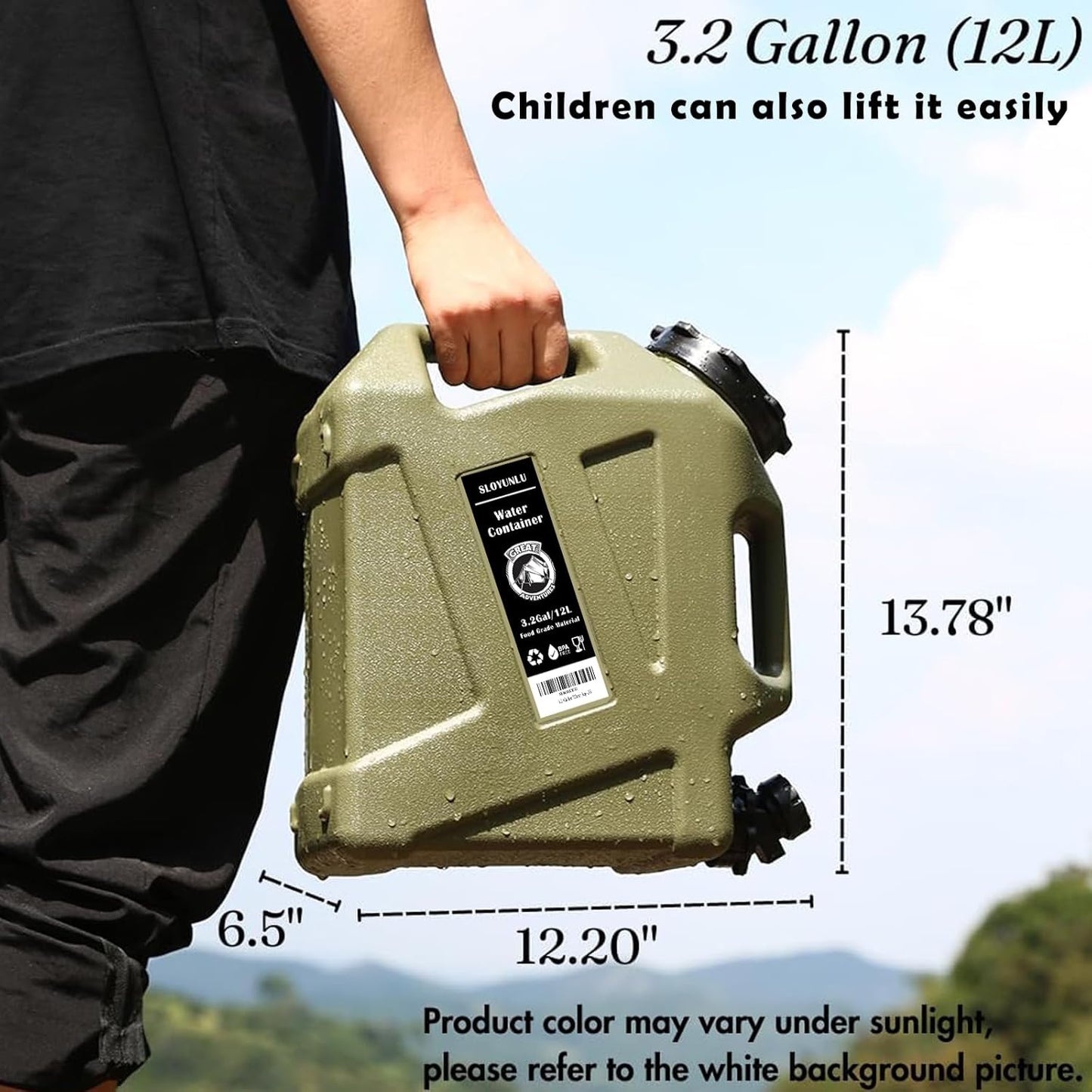 3.2 Gallon Water Jug with Spigot, BPA Free Leak-Proof Camping Water Container, Portable Emergency Water Storage for Outdoor Hiking, Camping, Home Use, Camping Essentials