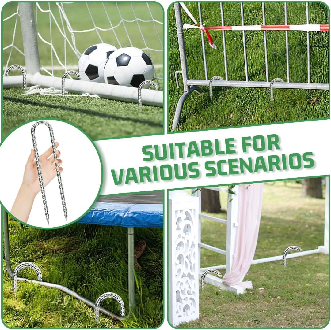 Ground-Stakes-Heavy-Duty-12 inch, U-Hook Rebar Stakes Galvanized Anti-Rust 20pcs Garden Stakes Metal Ground Anchors for Garden Dog Fence Chicken Coop Tent Trampoline Accessories Deer Fence