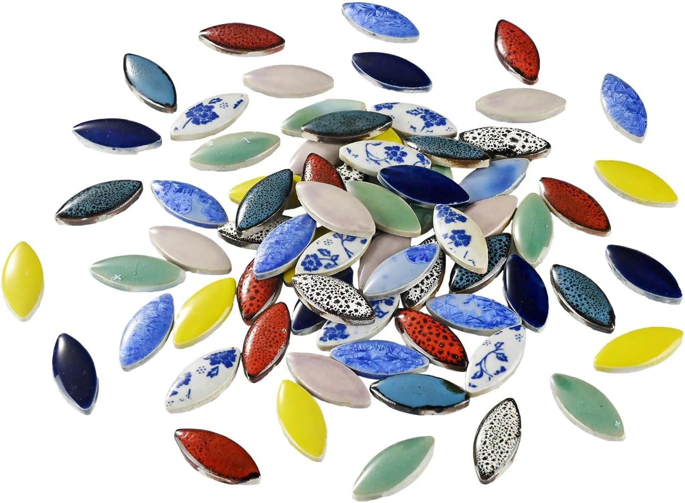 Petal Ceramic Mosaic Tiles for Crafts, Blue and White Porcelain Ceramic Mosaic Pieces Bulk Mosaic Christmas Partial Renovation Gift Ideas, Mosaic Supplies - 70pcs