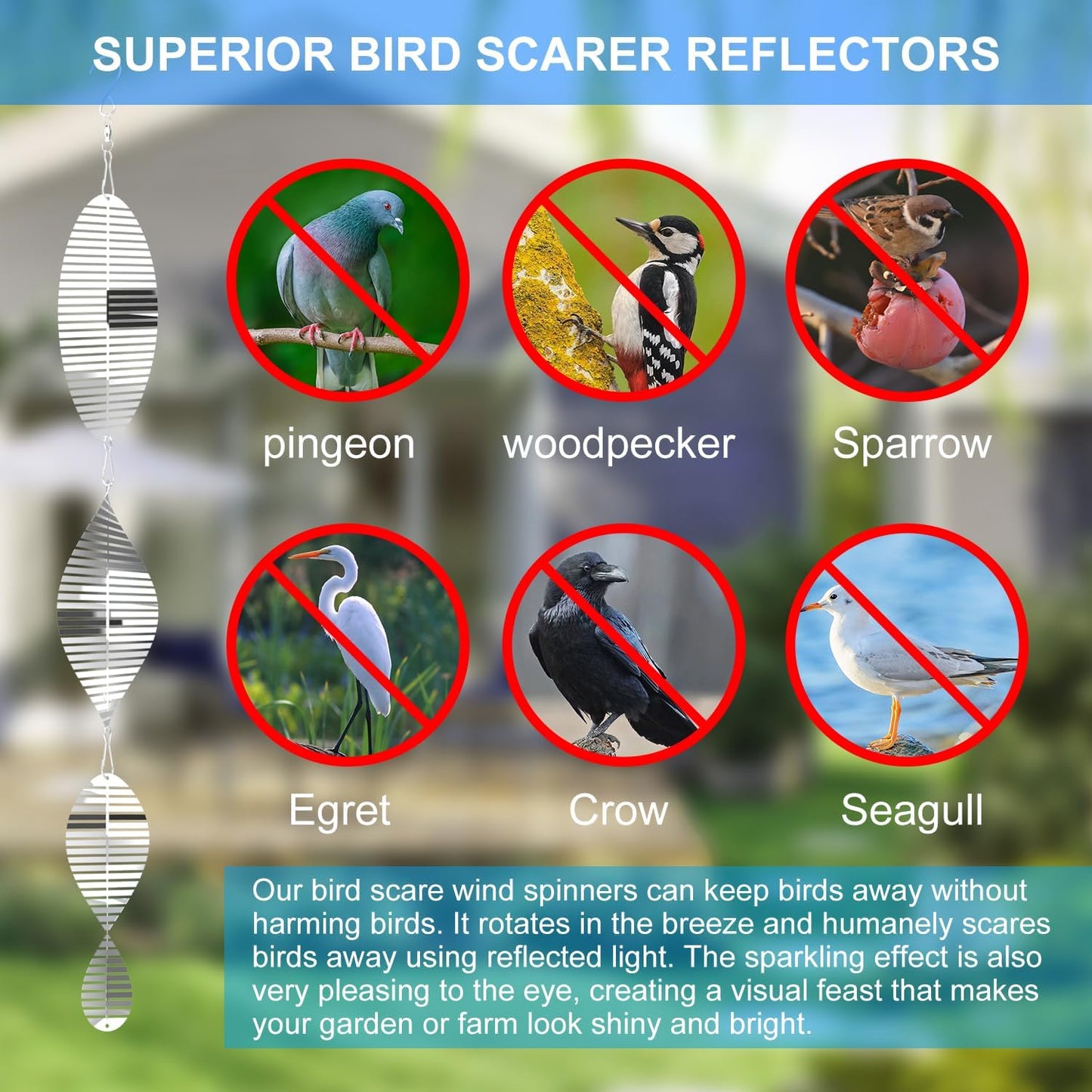 3 * 3 Stainless Steel Bird Scarer Discs Set, 3D Reflective Helix Wind Spinners Bird Reflector & Sparkly Metal Outdoor Garden Décor Sculpture Ornaments, Deterrent to Scare Pigeon Away Yard Patio Farm