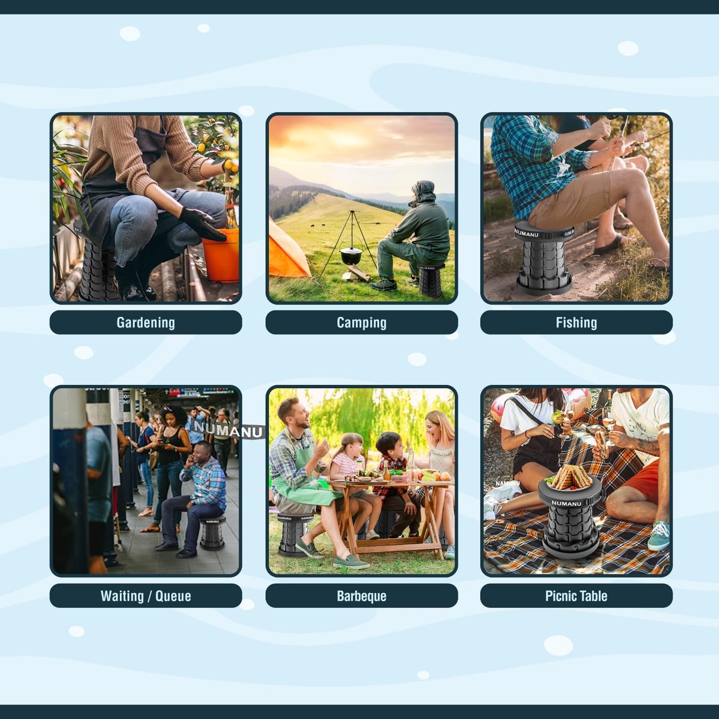 Portable Collapsible Stool, Lightweight & Sturdy, Adjustable Height Telescopic Folding Stool for Adults, Retractable Camping Chair, Telescoping Seat or Footrest for Home & Outdoors, 18"H Max 400lb