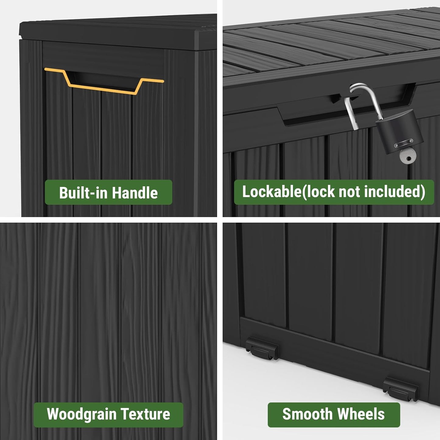 Mars Villa 72 Gallon Deck Box, Outdoor Storage Box Waterproof, Outside Resin Storage Bin for Patio Furniture Cushions, Pool Supplies, Garden Tools, UV-Resistant and Weatherproof, with 4 Wheels, Black