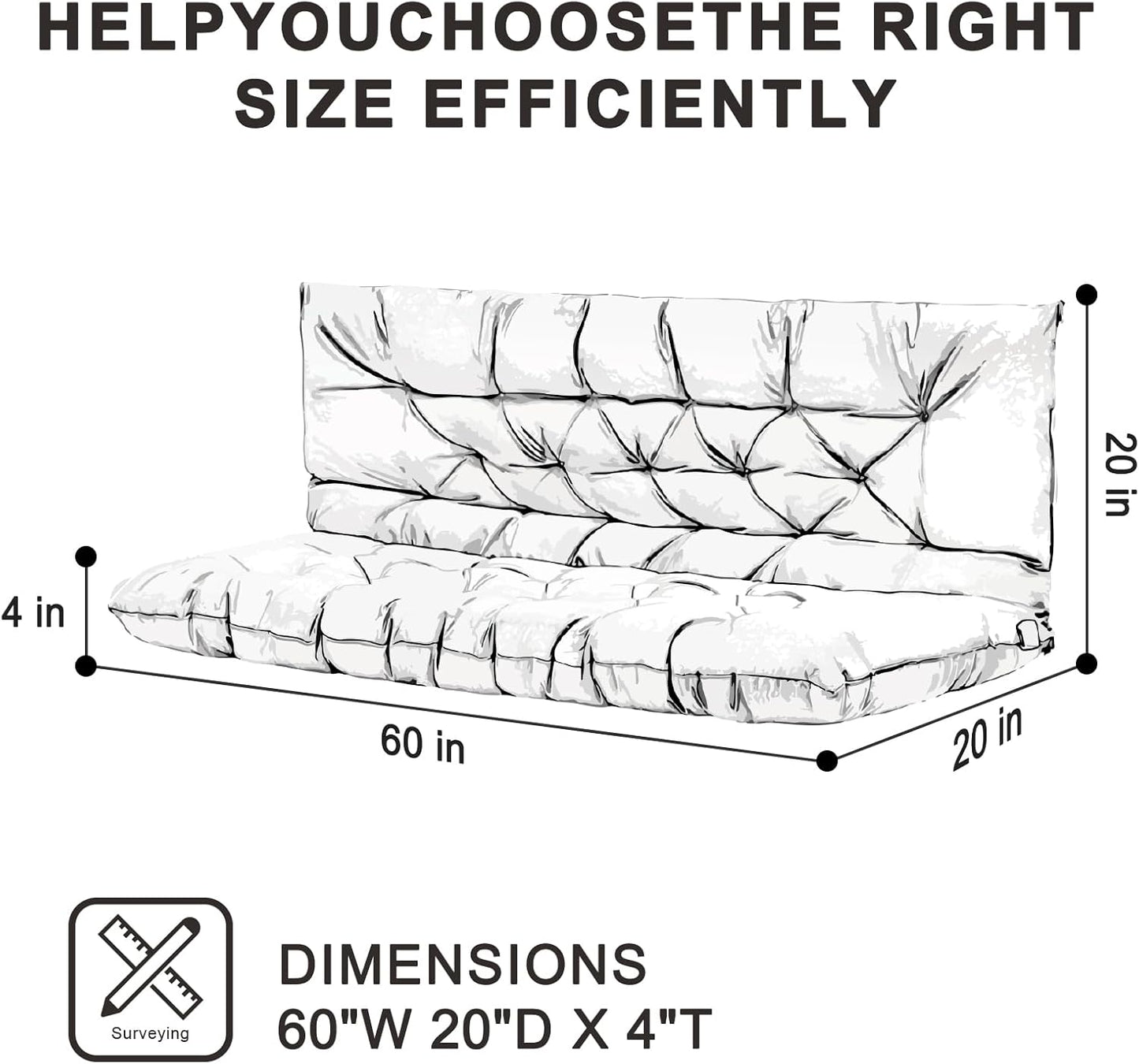 Outdoor Swing Cushions,Waterproof Swing Cushions 3 Seater Replacement with Backrest,Outdoor Thickened Bench Cushion with Ties for Porch,Patio,Backyard,Garden and Lawn (Khaki 60 * 40 in)