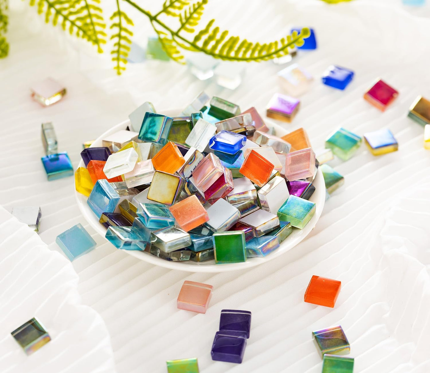 Lanyani Iridescent Crystal Mosaic Glass Bulk for Crafts, Bright Rainbow Small Glass Tiles Pieces for Mosaic DIY