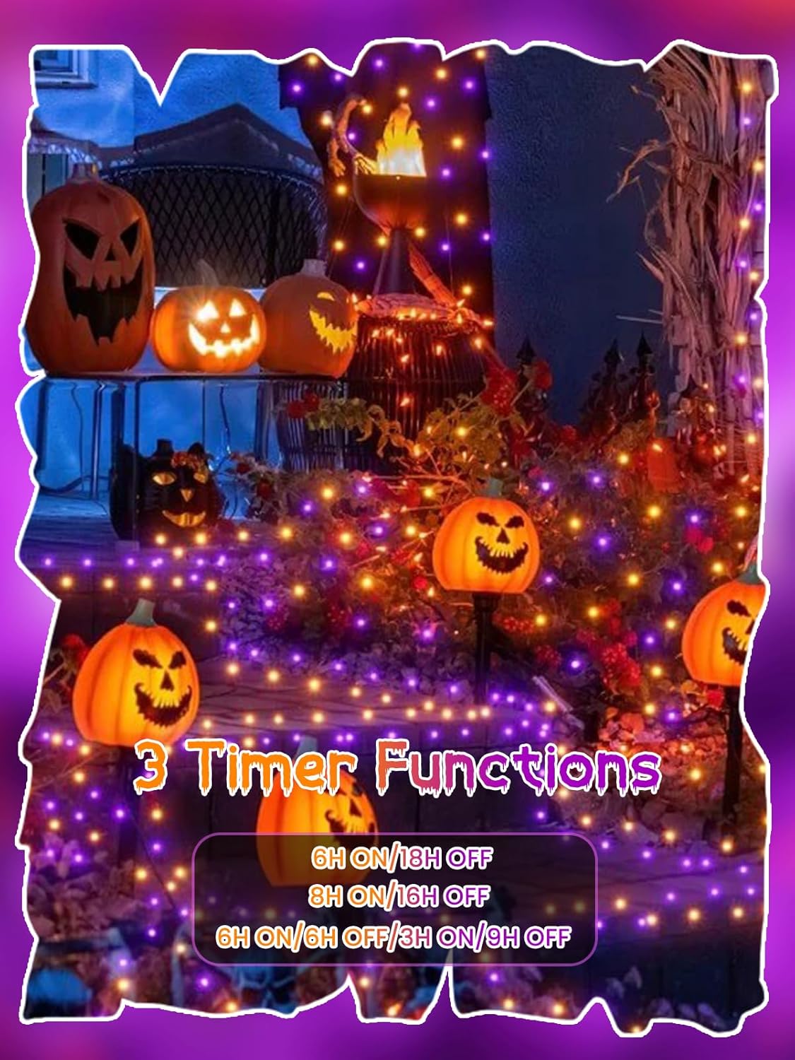 500 LED Orange and Purple Halloween Lights Plug in, Dimmable Twinkle Lights with Remote 8 Modes and Timer, 25FT Waterproof Fairy String Light for Indoor Outdoor Horror Party Tree Decorations