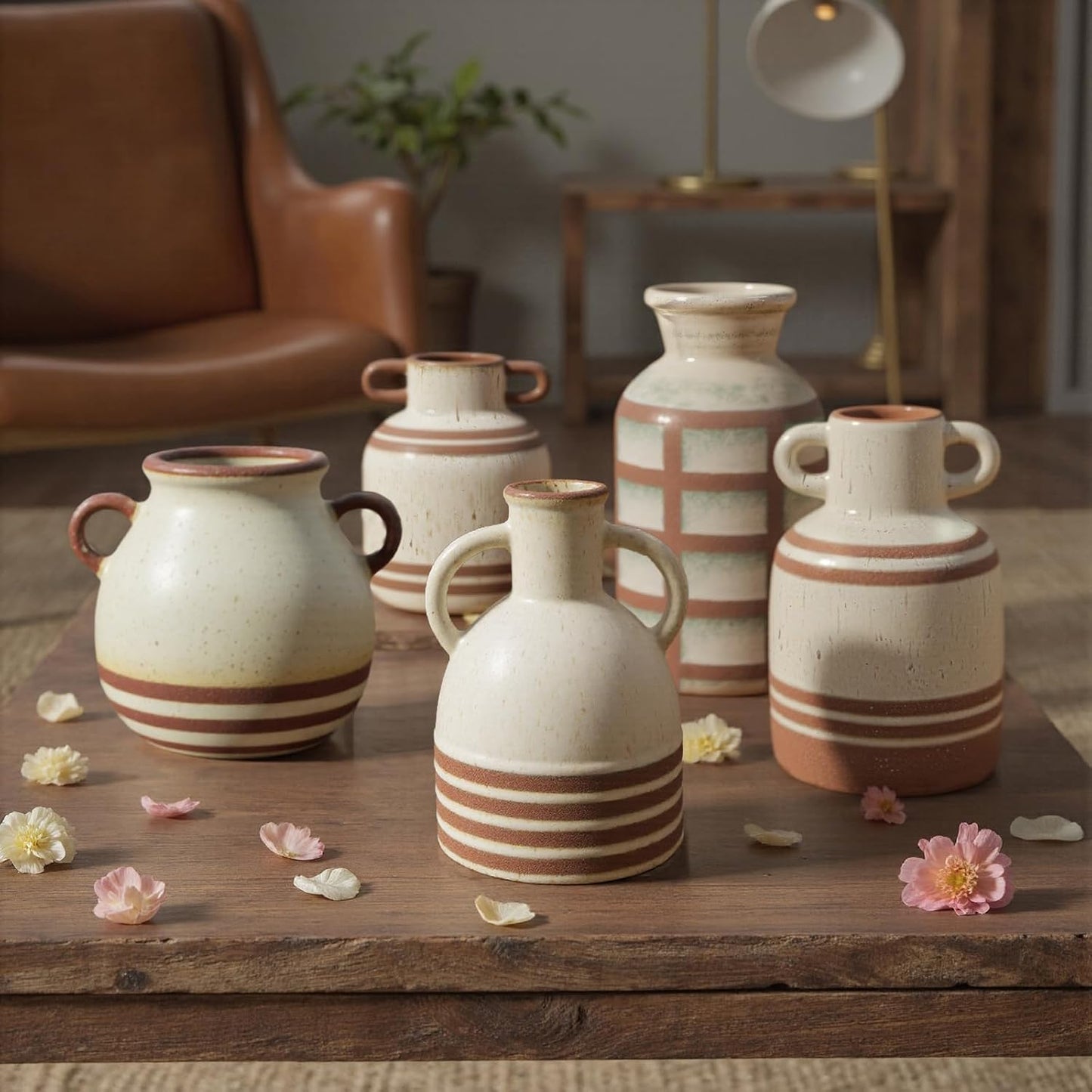 Rustic Farmhouse Ceramic Vase, Pastoral Clay Decor, Boho Vintage Terracotta Vases for Bouquet and Fake Plants, Suitable for Home Decor, Shelf, Dining Table, Living Room, Mantle, Bathroom, 9.6 Inch