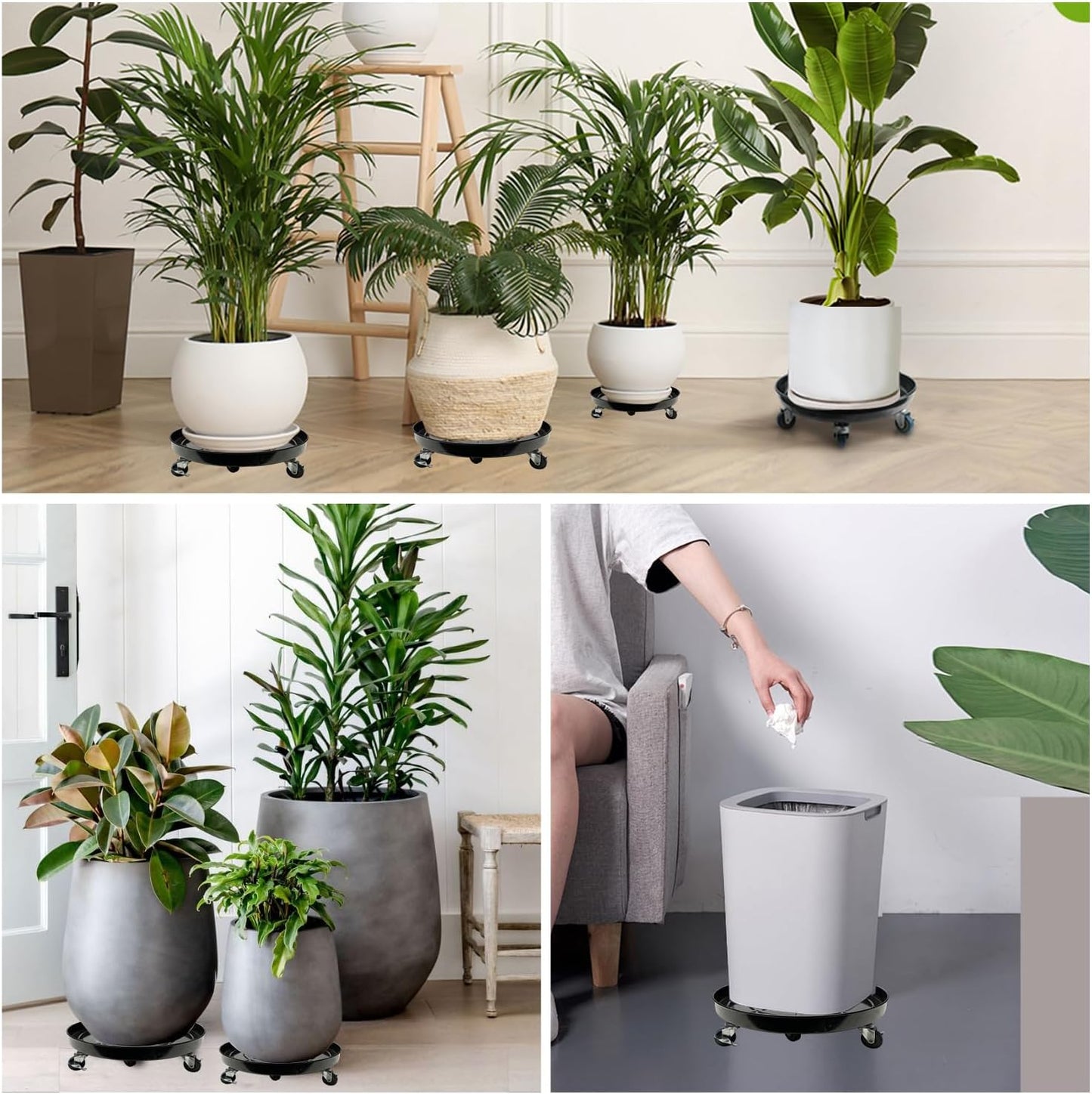 1 Pack Metal Plant Caddy with Wheels 20 Inch Black, Round Rolling Heavy Duty Plant Dolly, Heavy Plant Pot Mover Outdoors or Indoors, The Metal Wheel Can Rotate 360 Degrees or Lockable.