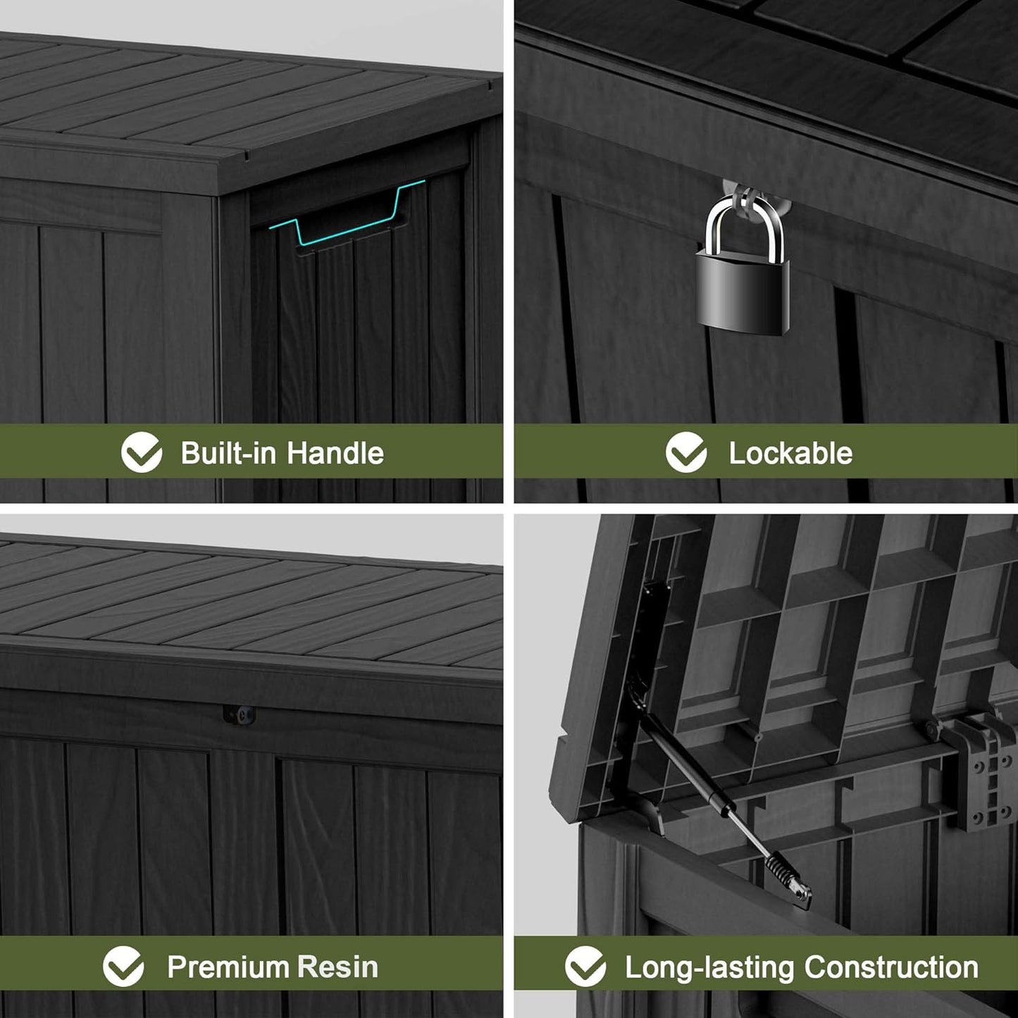 120 Gallon Outdoor Deck Box,Storage Lockable Waterproof Patio Furniture,Garden Tools,Cushions,Pool Accessories Outside Storage Resin Box(Black)