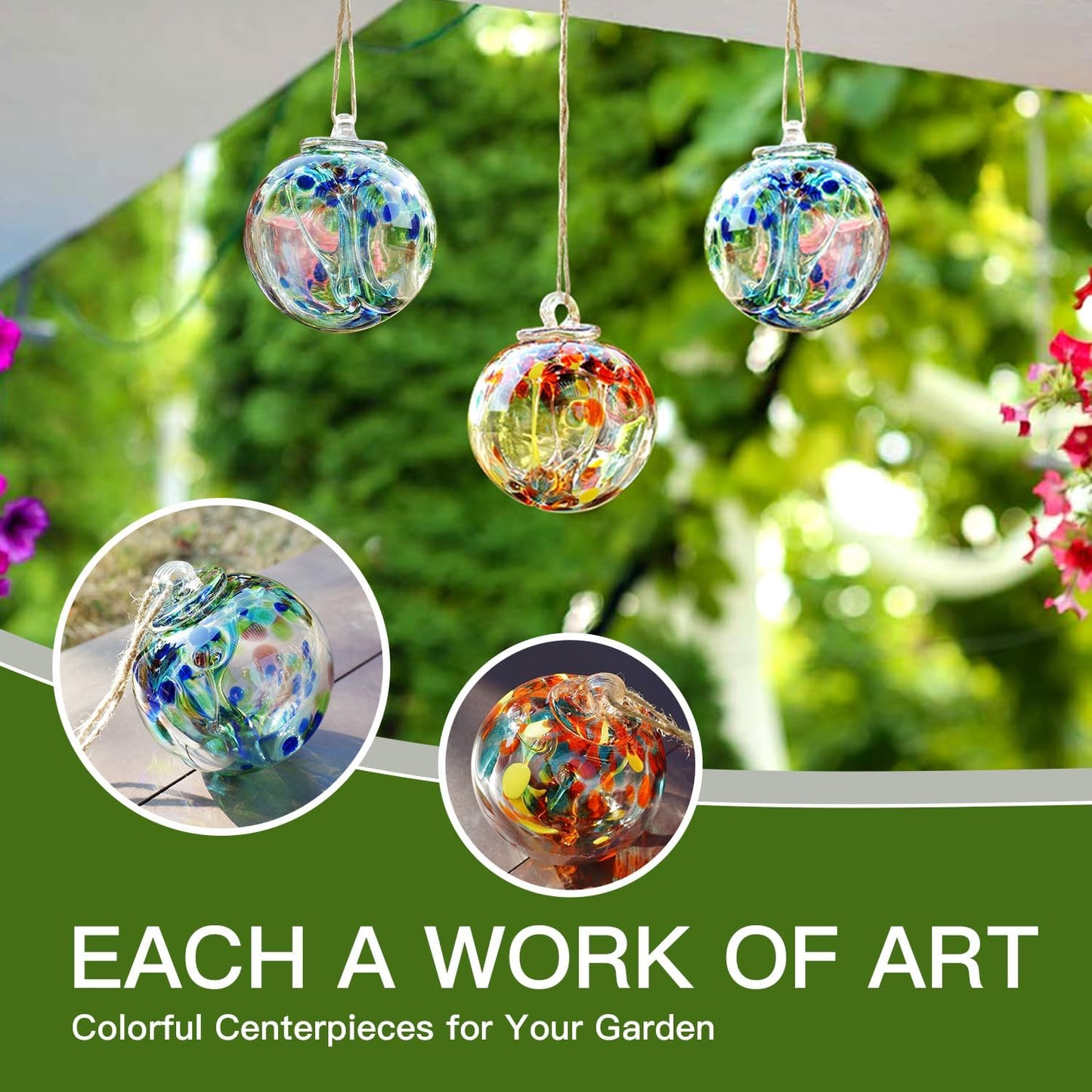 Yao Yuan 4 Inch Garden Hanging Gazing Ball Hand-Blown Glass for Hanging Gardens Window Outdoor Gazing Ball Witch Balls Glass Ornament (organe and red)