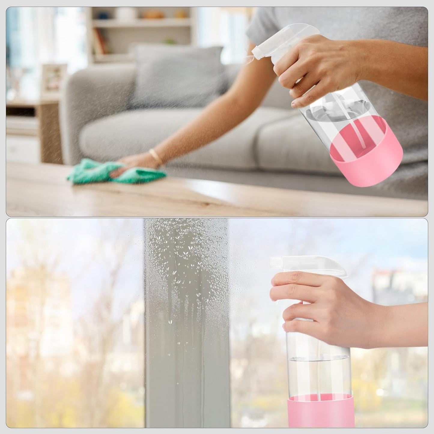 2 Pack Glass Spray Bottles with Silicone Sleeve, 16 oz Empty Refillable Containers with Adjustable Spray Nozzles, Spray Bottles for Hair, Cleaning Solutions and Plants Pink