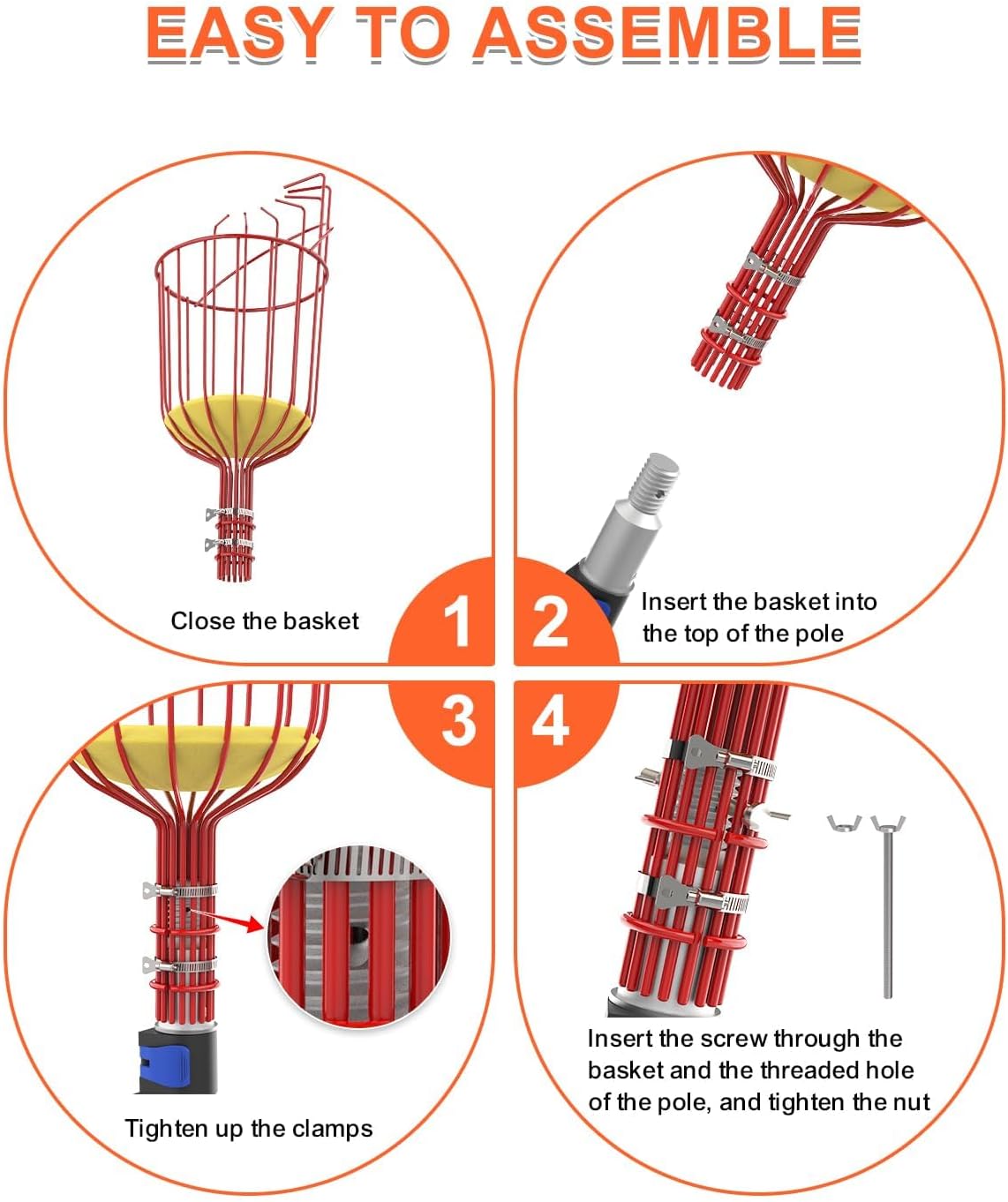 Buyplus 26ft High Reach Fruit Picker with Basket Telescoping, 5-20 Foot Heavy Duty Sturdy Aluminium Telescoping Extension Pole, Easy to Attach Twist-On Metal Basket for Picking Mango Avocado Lemon