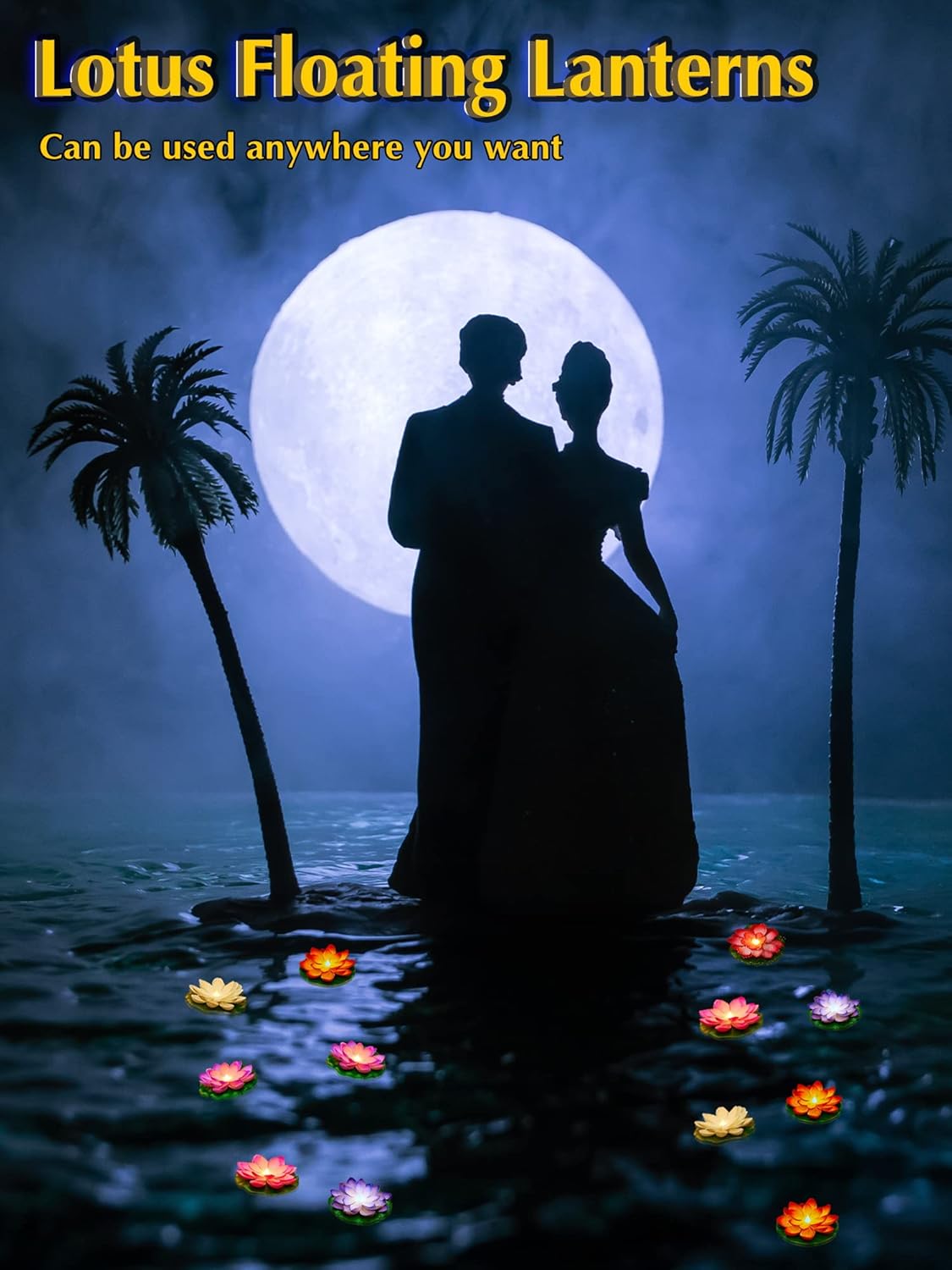 Hortsun 12 Pcs Floating Lotus Lights with Batteries Lily Pads Pool Flowers Diwali Pooja Decorations Floating Candles Decor for Pool Pond Outdoor Indoor(3.94 Inch,Multicolor)