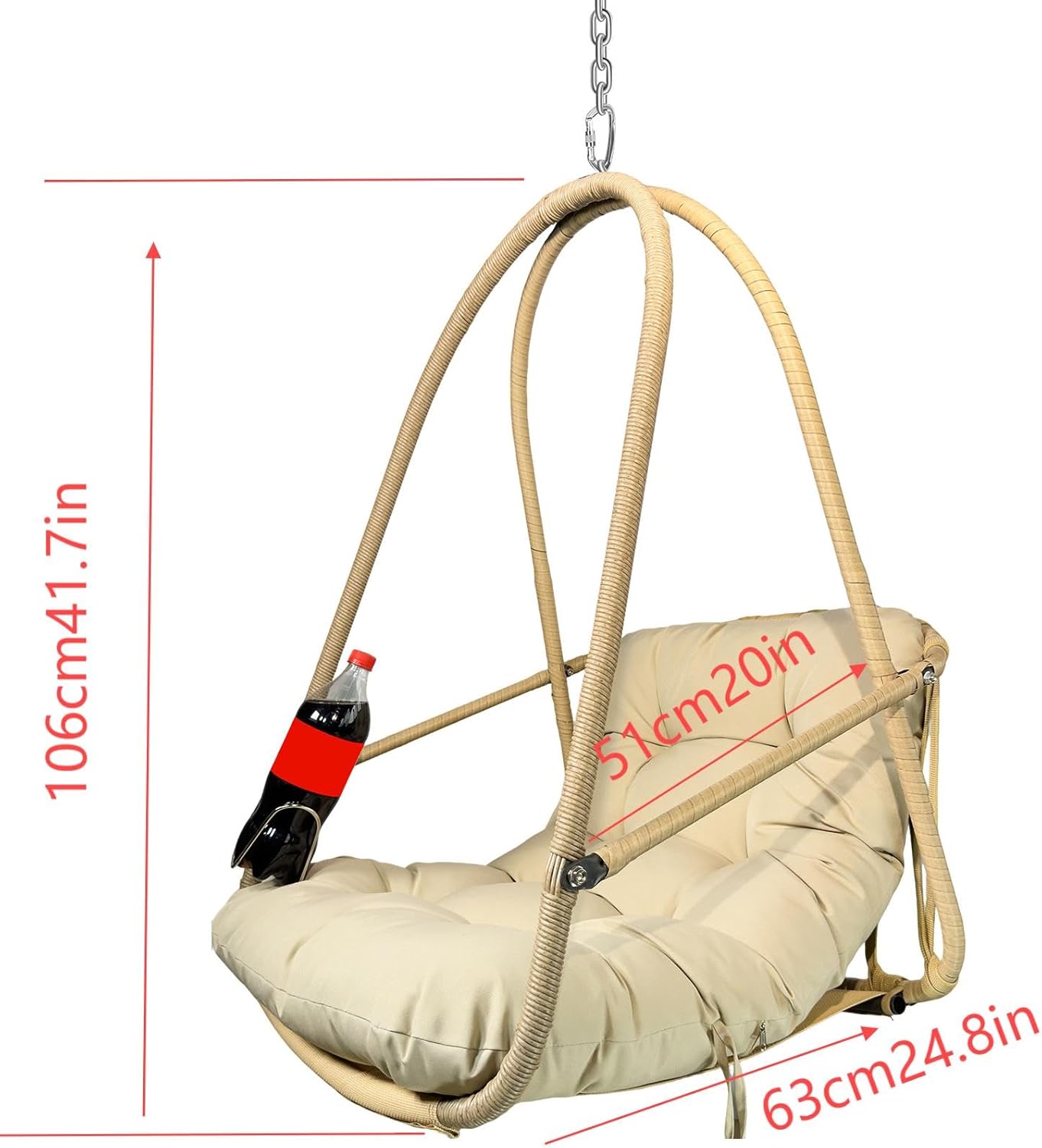 JESE Swing Egg Chair Without Stand Foldable Frame Hanging Chairs for Indoor Outside,with UV Resistant Waterproof Cushion&Cup Holder,Swing Hammock Chair for Patio,Bedroom,Balcony,Garden,Backyard,Khaki