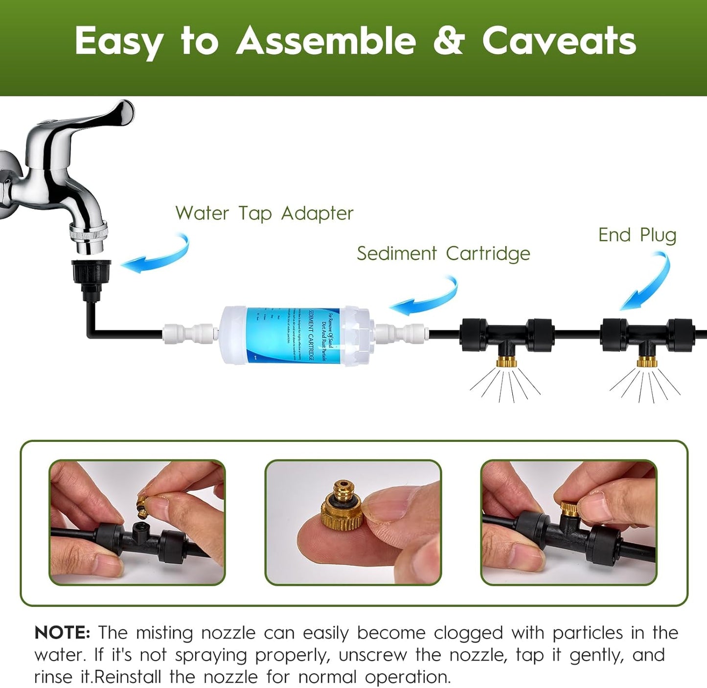 50FT Outdoor Misting Cooling System - Patio Garden Kit with Brass Nozzles & UV Tubing, DIY Install for Pool, BBQ, Greenhouse, Water-Saving High Pressure Cooler