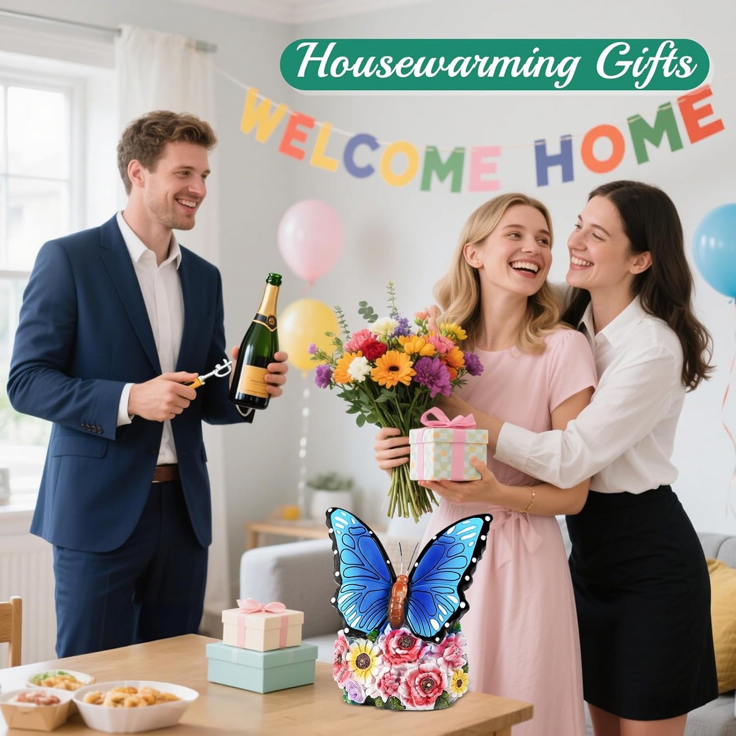 Linkax Fall Decor, Gifts for Women Mom Grandma Sister, Butterfly Statue Solar Lights Outdoor Garden Decor for Outside Yard Patio Balcony Front Porch Home, Gardening Christmas White Elephant Gifts