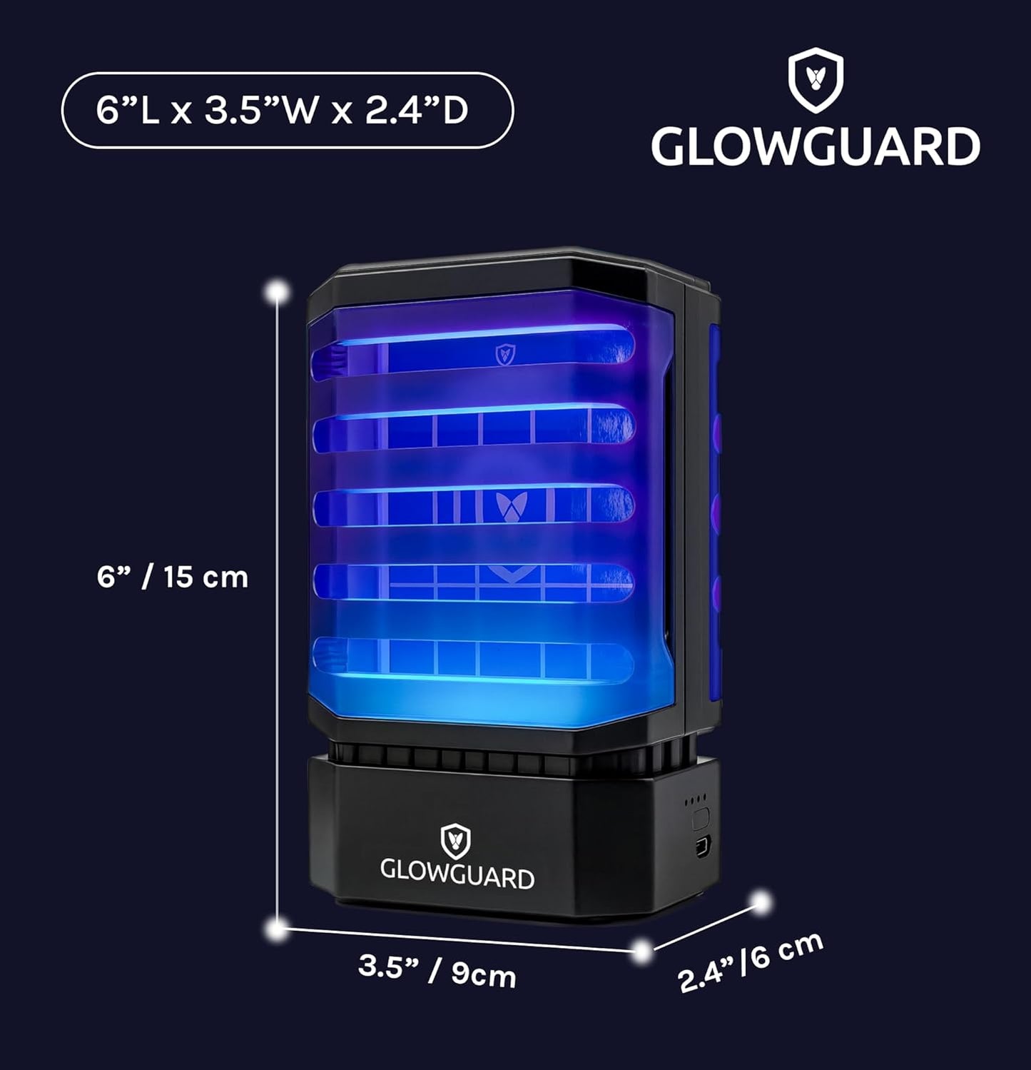 GlowGuard Cordless Flying Insect Trap Catches Fruit Flies, Indoor Gnat Killer, Magnet for Moths & Mosquitos in Dark, 1 Rechargeable Trap + 4 Dual-Sided Sticky Pad Refills, 30Hr 5000mAh Battery (Black)