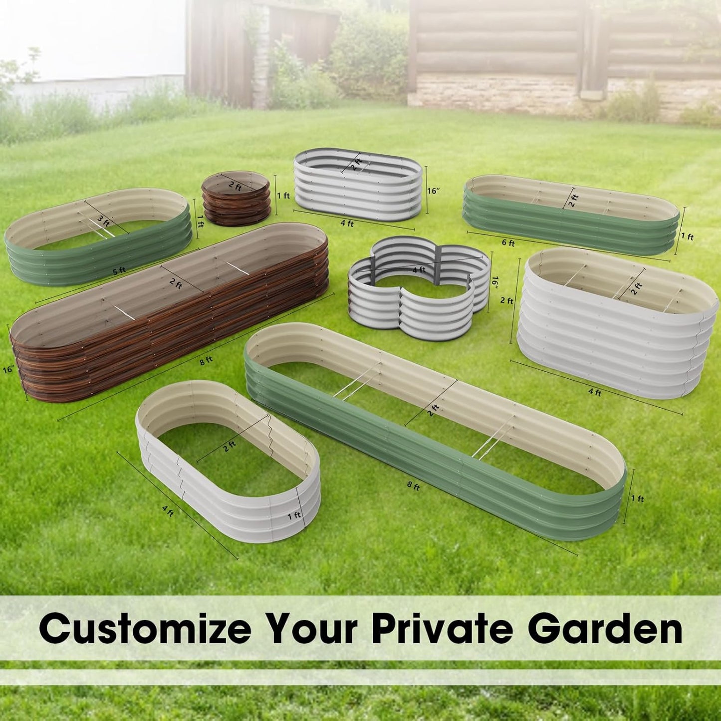 4x2x2ft Oval Galvanized Raised Garden Bed Kits Outdoor Large Metal Modular Planter Box 9-in-1 Raised Beds for Gardening,Vegetables,Fruits,Flowers & Herbs (Green)