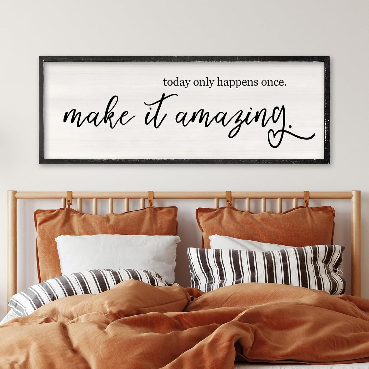 Today Only Happens Once Make It Amazing Wall Art Decor 40x15 Inch Large Inspirational Quote Sign Rustic Living Room Vintage Wood Frame Office Motivational Home Wall Hanging (Black)
