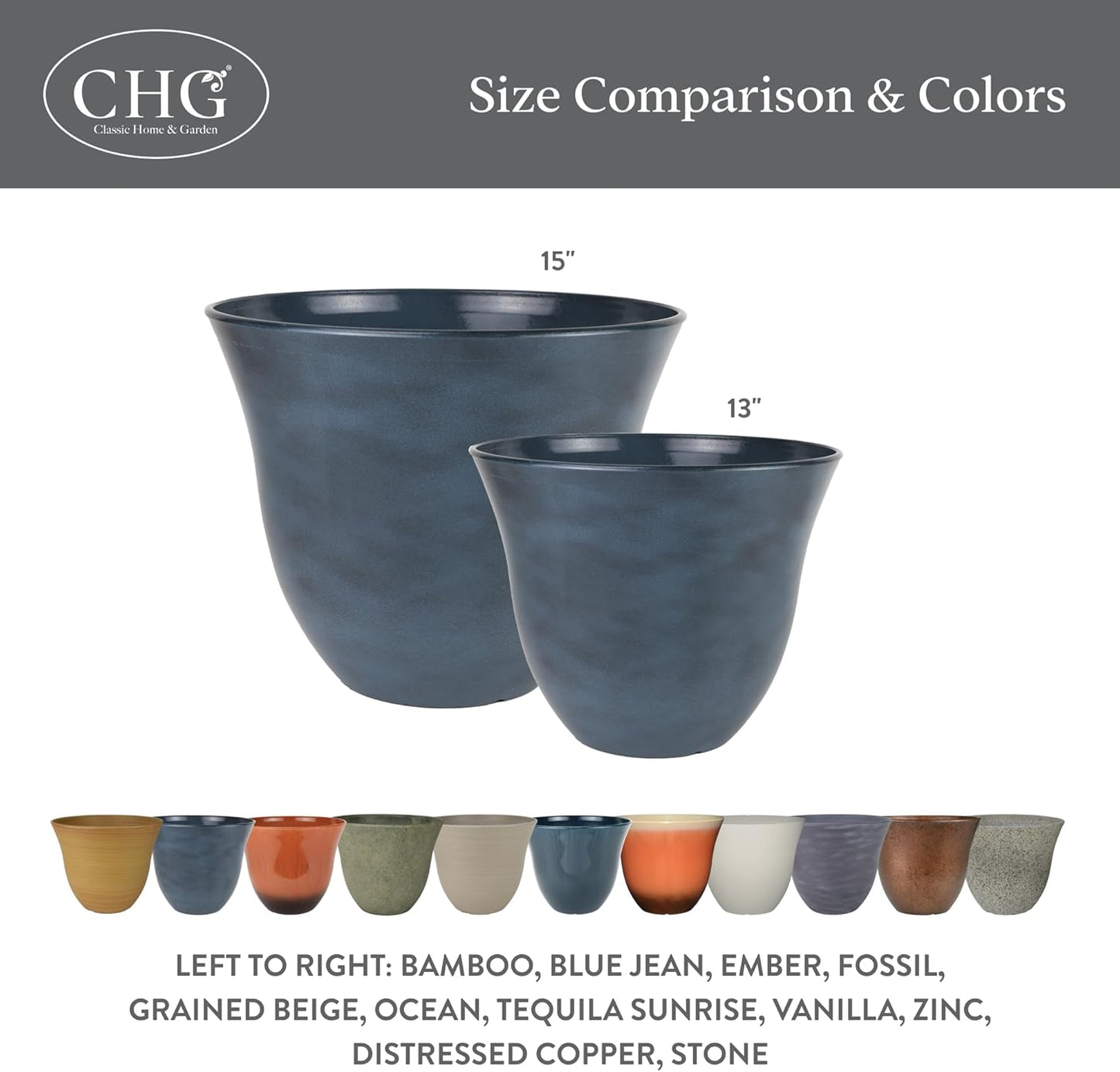 Classic Home and Garden Honeysuckle Resin Planters - Lightweight Indoor & Outdoor Plant Pots - UV-Resistant Plastic Flower Pots - Pot Planters for Flowers & Herbs (13" Distressed Copper)
