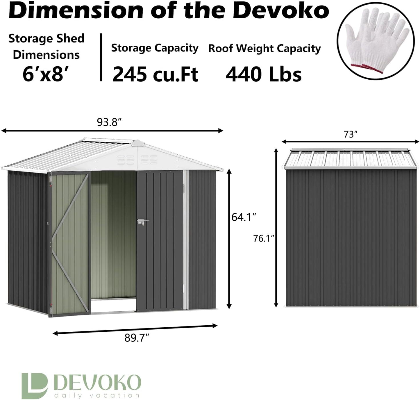 Devoko Outdoor Storage Shed 8 x 6 FT Lockable Metal Garden Shed Steel Anti-Corrosion Storage House with Single Lockable Door for Backyard Outdoor Patio (Gray)