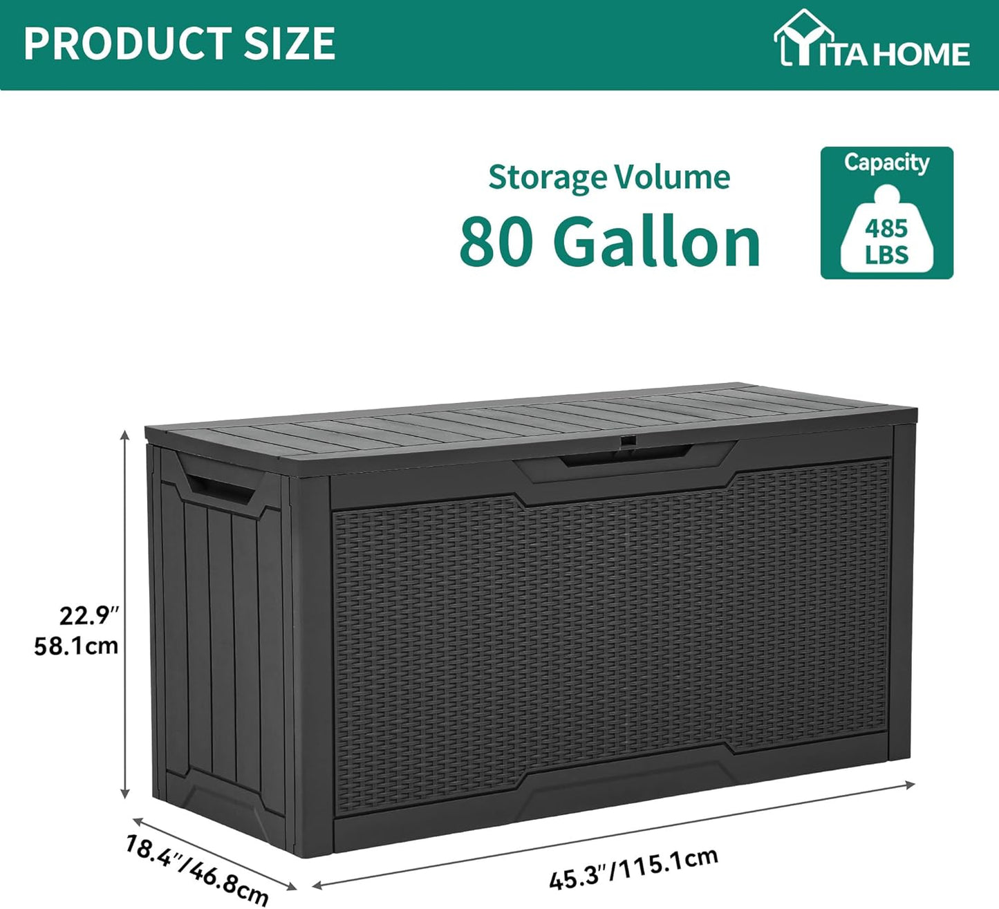 YITAHOME 80 Gallon Resin Deck Box, Weather Resistant Outdoor Rattan Storage Box, Lockable Indoor Outdoor Storage for Supplies and Essentials, Dark Gray