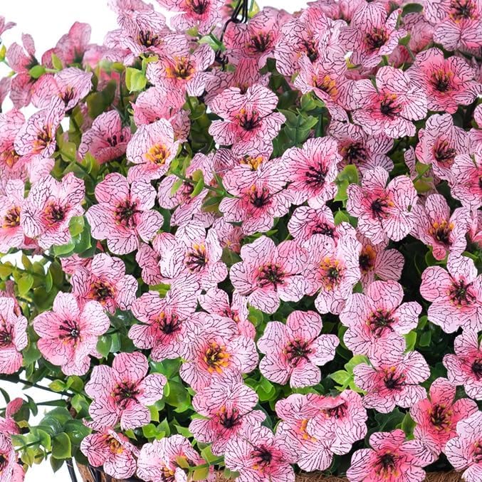 Artificial Fake Hanging Plants Flowers with Basket Outdoor Spring Decor, Faux Silk Pink Daisy in Pot Planter Realistic UV Resistant for Porch Home Indoor Patio Balcony Garden Yard