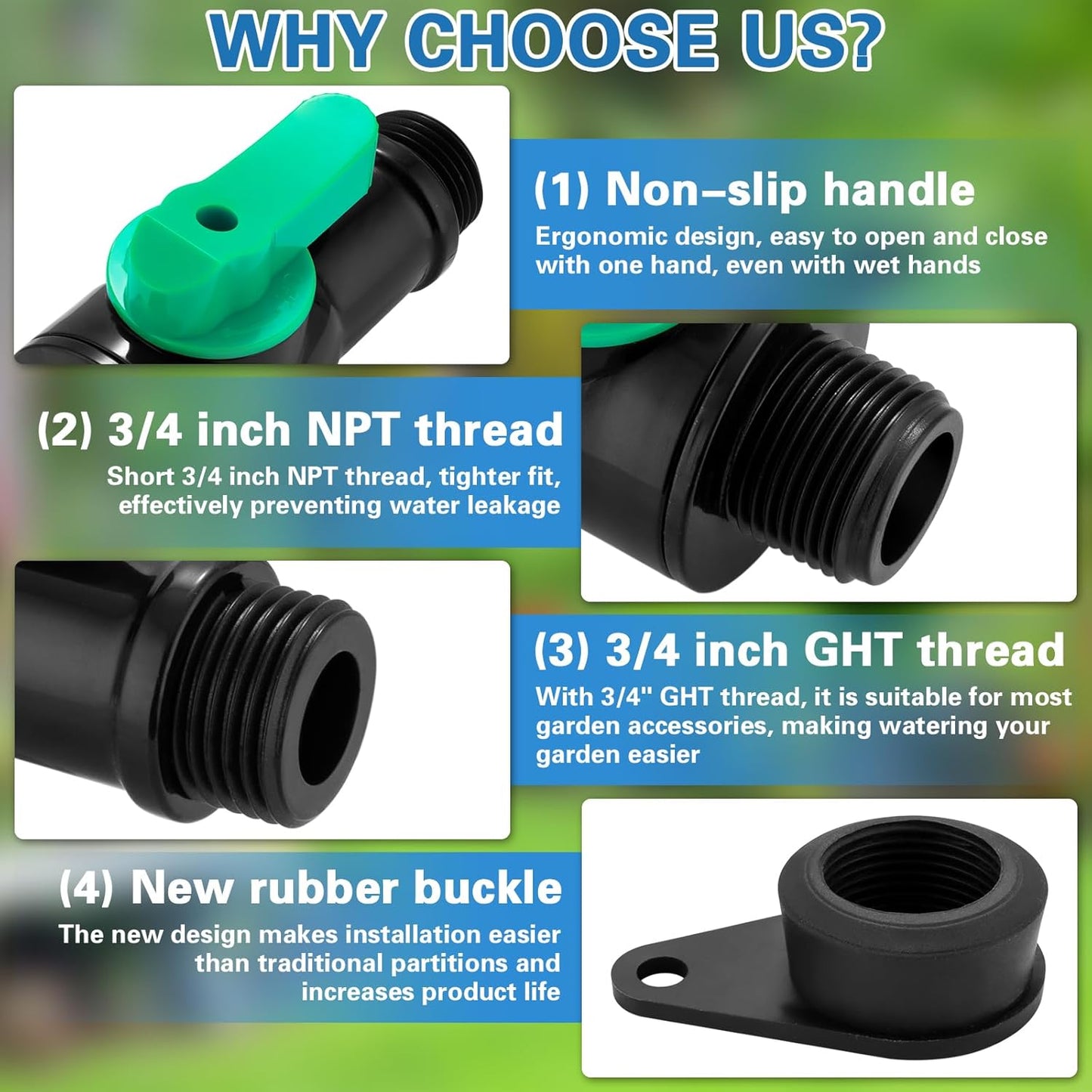 Rain Barrel Spigot Kit with High Flow Valve No Inside Access Needed,External Installation,Straight Head 3/4" NPT to 3/4" GHT Faucet for Plastic WaterTanks,Buckets,Rainwater Drums & Downspout Collector