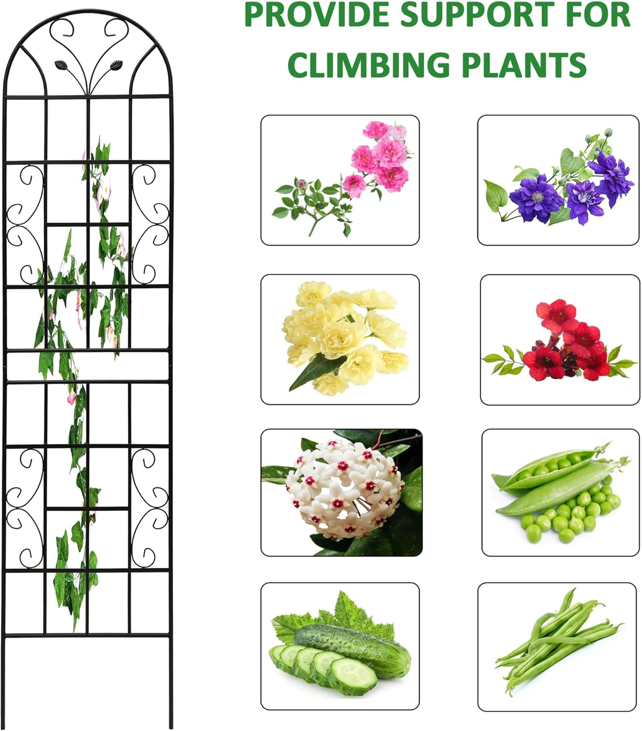 2 Pack Metal Garden Trellis for Climbing Plants, 86.7" Tall Rustproof Outdoor Trellis Panel with Vine Lines Design, Decorative Black Iron Plant Support for Vine, Rose, Flower, Garden Wall