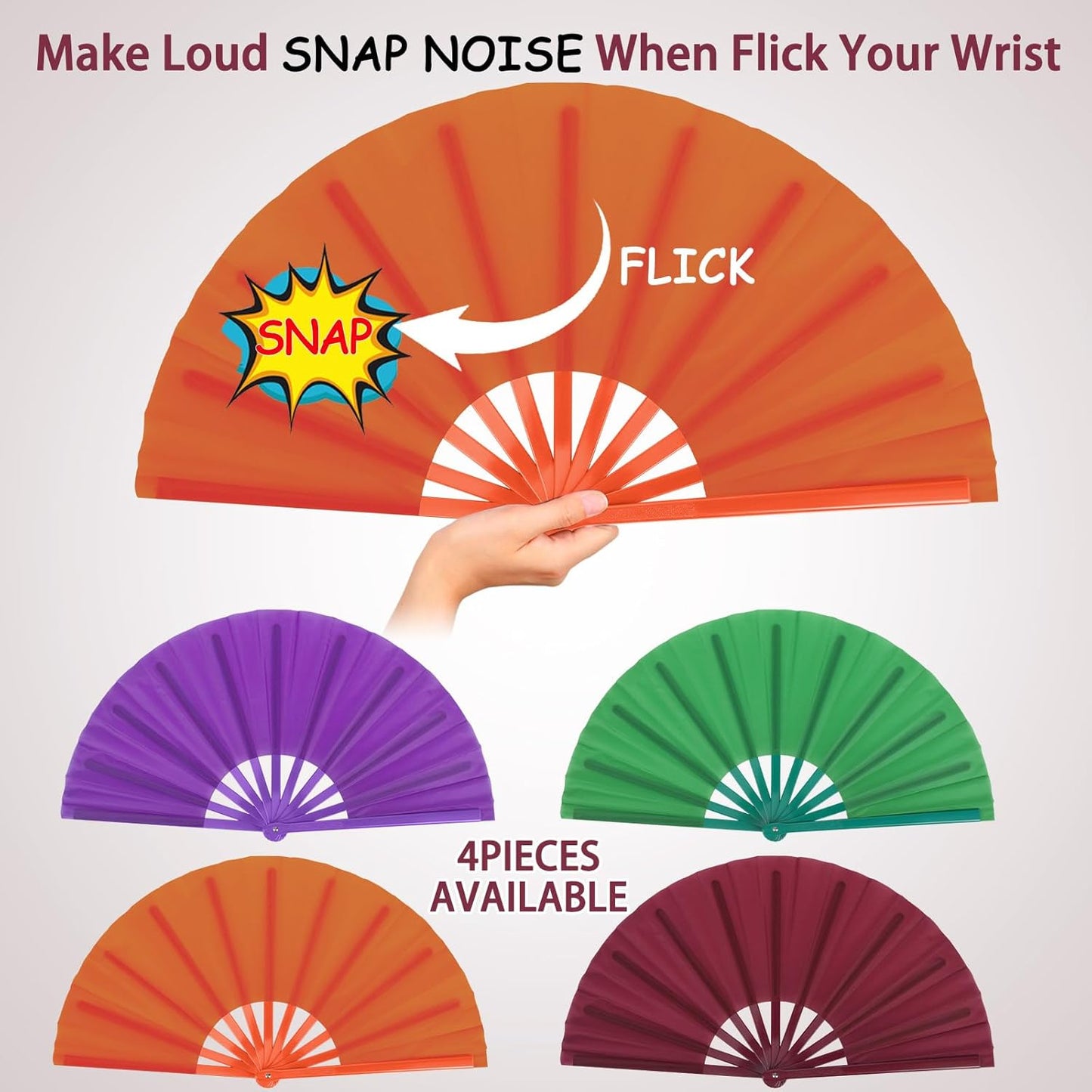 Blulu 4 Pcs 13 Inch Large Folding Hand Fans for Line Dancing Big Clapping Popping Raves Fans Bulk for Dancing Boots on The Ground Festival Party Decoration(Classic Style, Retro Color)