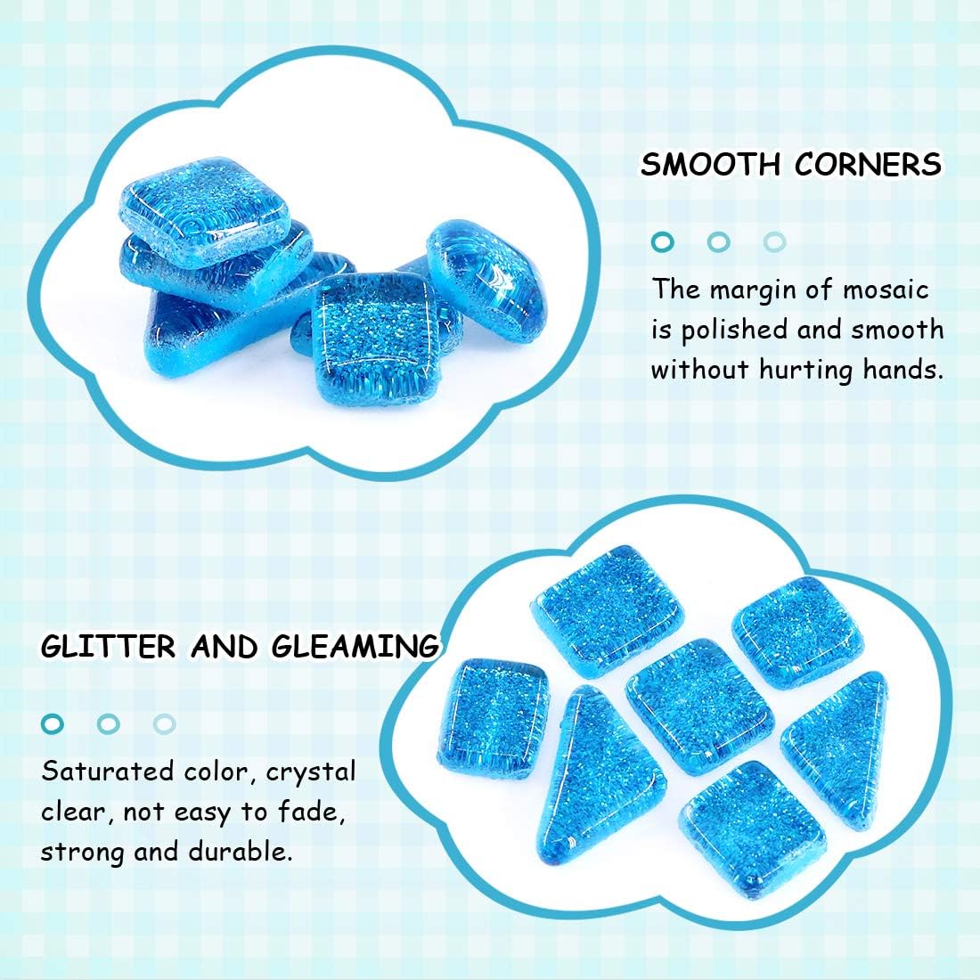 Swpeet 1 Pound Seablue Shine Crystal Series Mosaic Tiles Assortment Kit, Square and Triangle Genuine Mosaic Tiles Glitter Crystal Mosaic Perfect for Home Decoration Crafts - Mosaic Tiles V