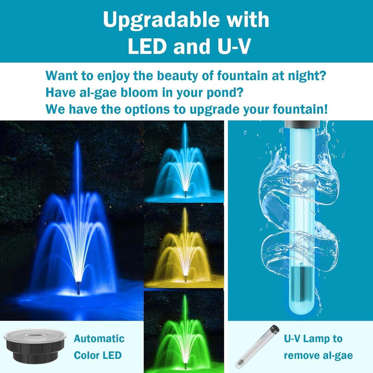 All-in-One Koi Pond Pumps for Outdoor Ponds 350-500 Gal, 550GPH Pond Fountain Kit with 3 Spray Patterns, Pond Filter Fountain Pump for Garden, Water Feature, Upgradeable for LED & U - V Lamp