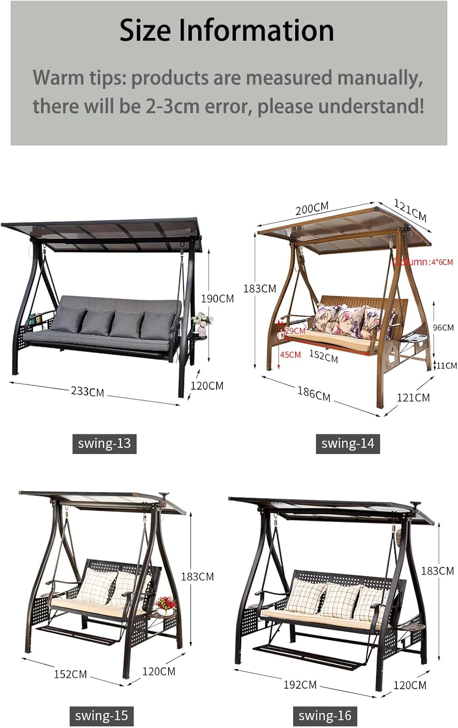 2/3-Seat Outdoor Patio Porch Swing with Adjustable Aluminum Alloy Canopy Solar Patio Swing Chair Bench with Footrest Side Cup Holder for Backyard Lawn (AEBS Red Copper - 3 Seat)