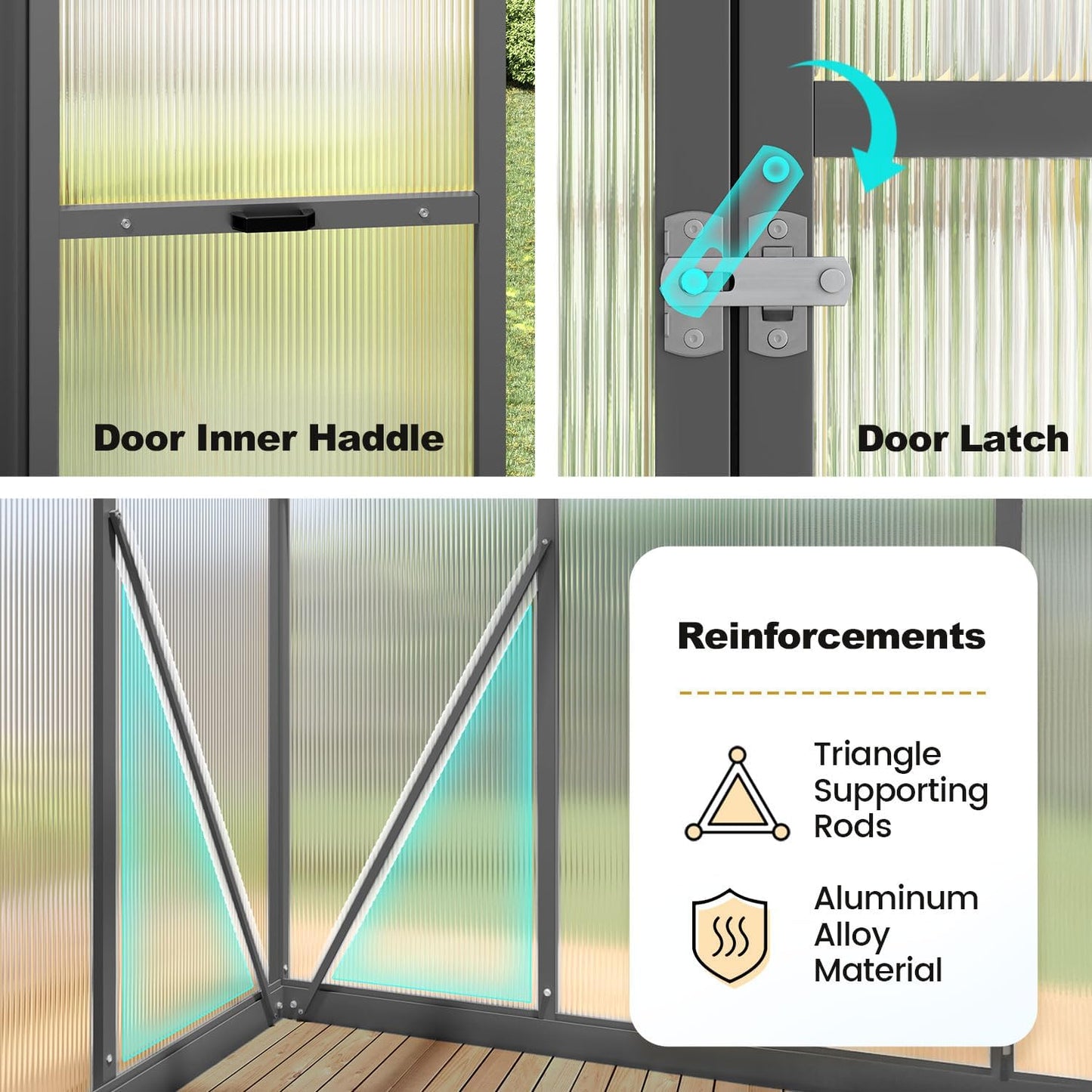 KING BIRD Greenhouse for Outdoors, 9.2x6 FT Polycarbonate Walk-in Green House, Quick-Setup Aluminum Frame UV Resistant Panel for Outside Garden Backyard W/ Lockable Screen Door, Vent, 2 Shelves, Black