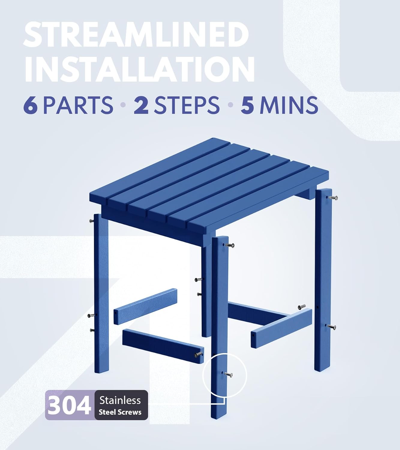 PASAMIC Adirondack Square Side Table, HDPE Outdoor Side Tables, Weather Resistant End Table for Patio, Backyard, Pool, Indoor Companion, Beach, Easy Maintenance (Navy Blue)