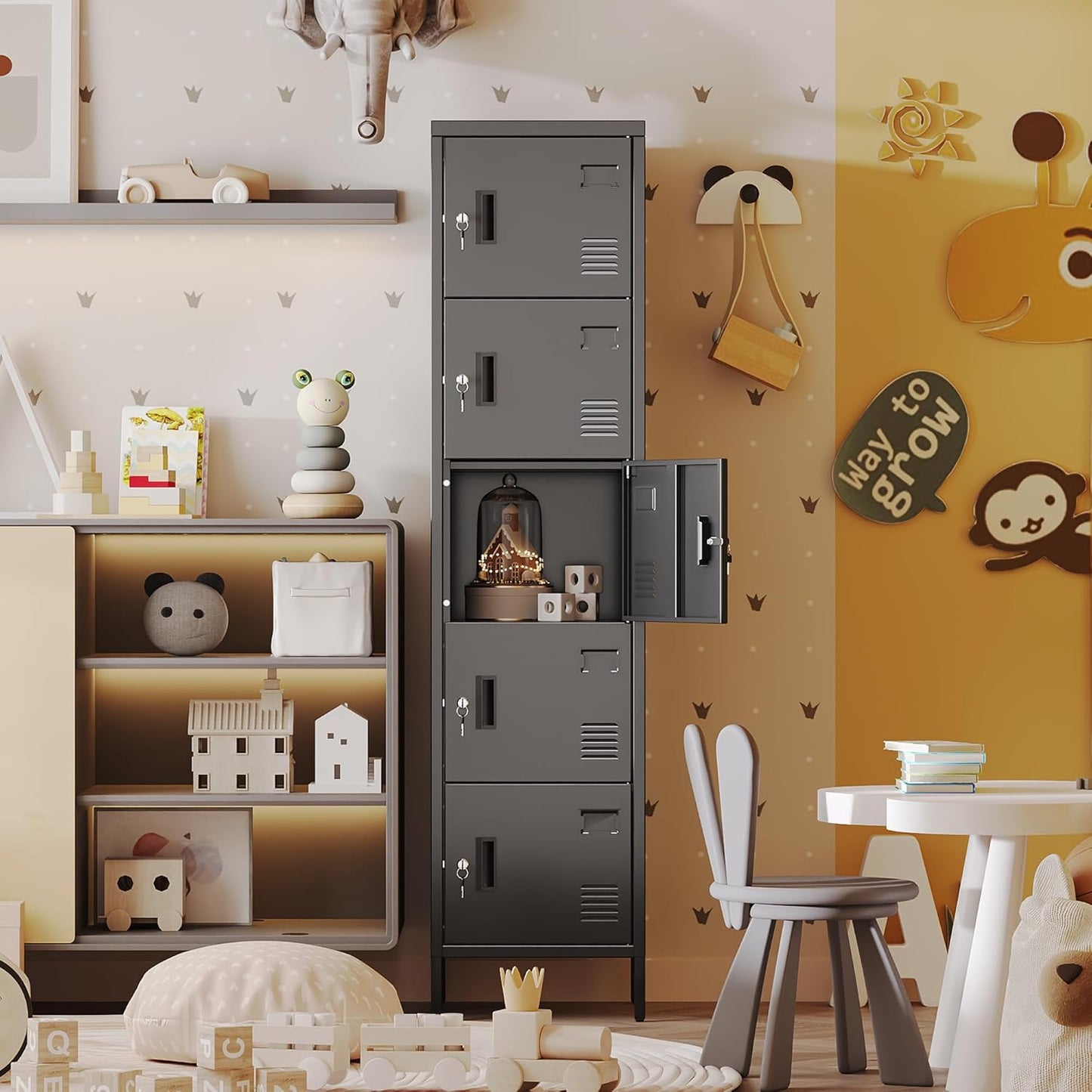 METAN Metal Storage Employees Locker with 5 Lockable Doors,Locking Storage Cabinets for Small Spaces,Home,School,Gym,Assembly Required,Black