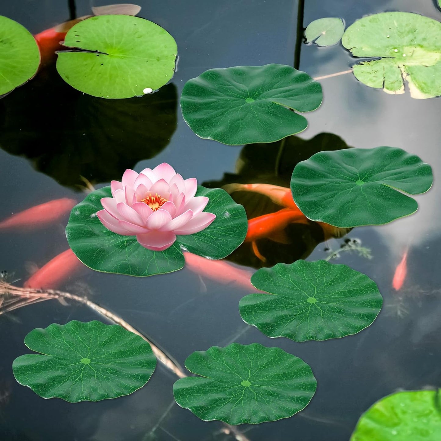 Artificial Lily Pads for Ponds, 12 Pcs Artificial Floating Foam Lotus Leaves Realistic Water Lily Pads Foliage Pond Decor Artificials Foliage Pond Decor for Pool Patio Aquarium Outdoor Ponds, 3 Size