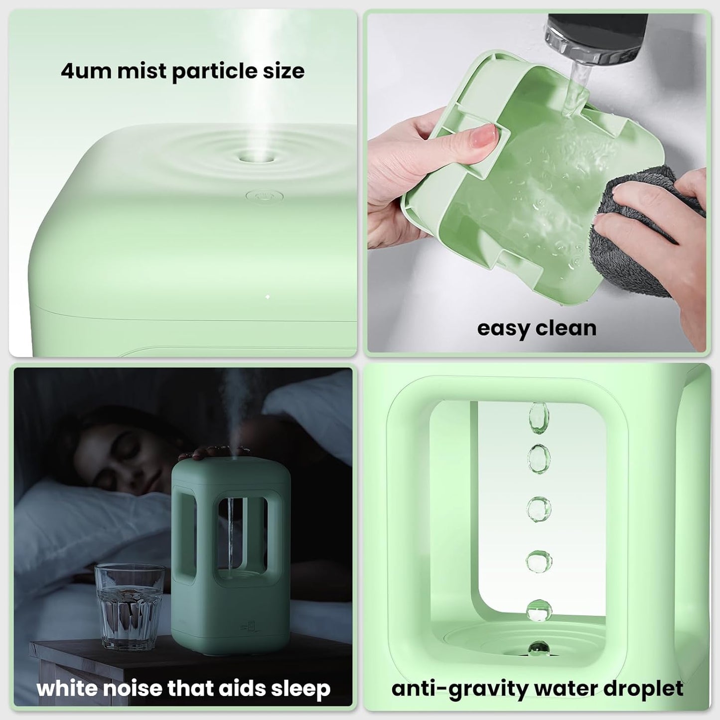 Green Mini Humidifiers for Bedroom & Plants - Small Desktop Humidifier, Portable Cool Mist for Nightstand, Desk, Indoor Plants - Quiet Personal Humidifier (0.6L, Auto Shut-Off)